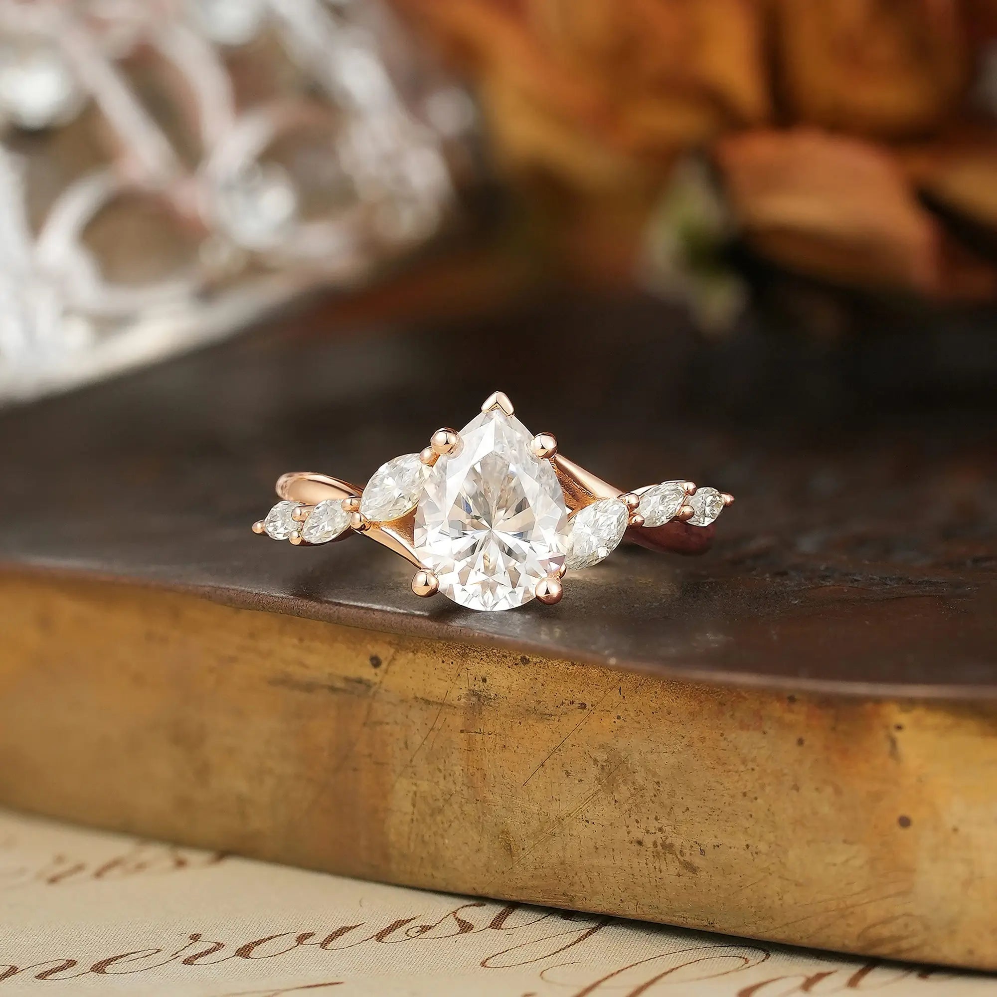 Pear Cut Moissanite Twisted Engagement Ring - Nova | Nartya