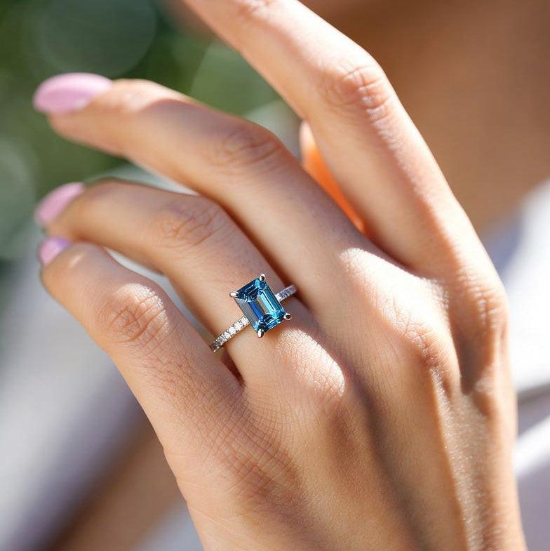 Ianthe’s Azure | 3CT Emerald‑Cut Sapphire Solitaire Engagement Ring