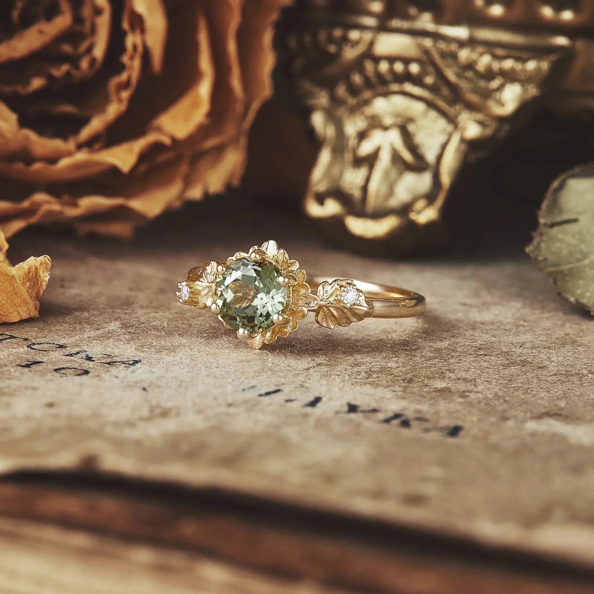 Beekeeper Garden Ring with Green Sapphire | Nartya