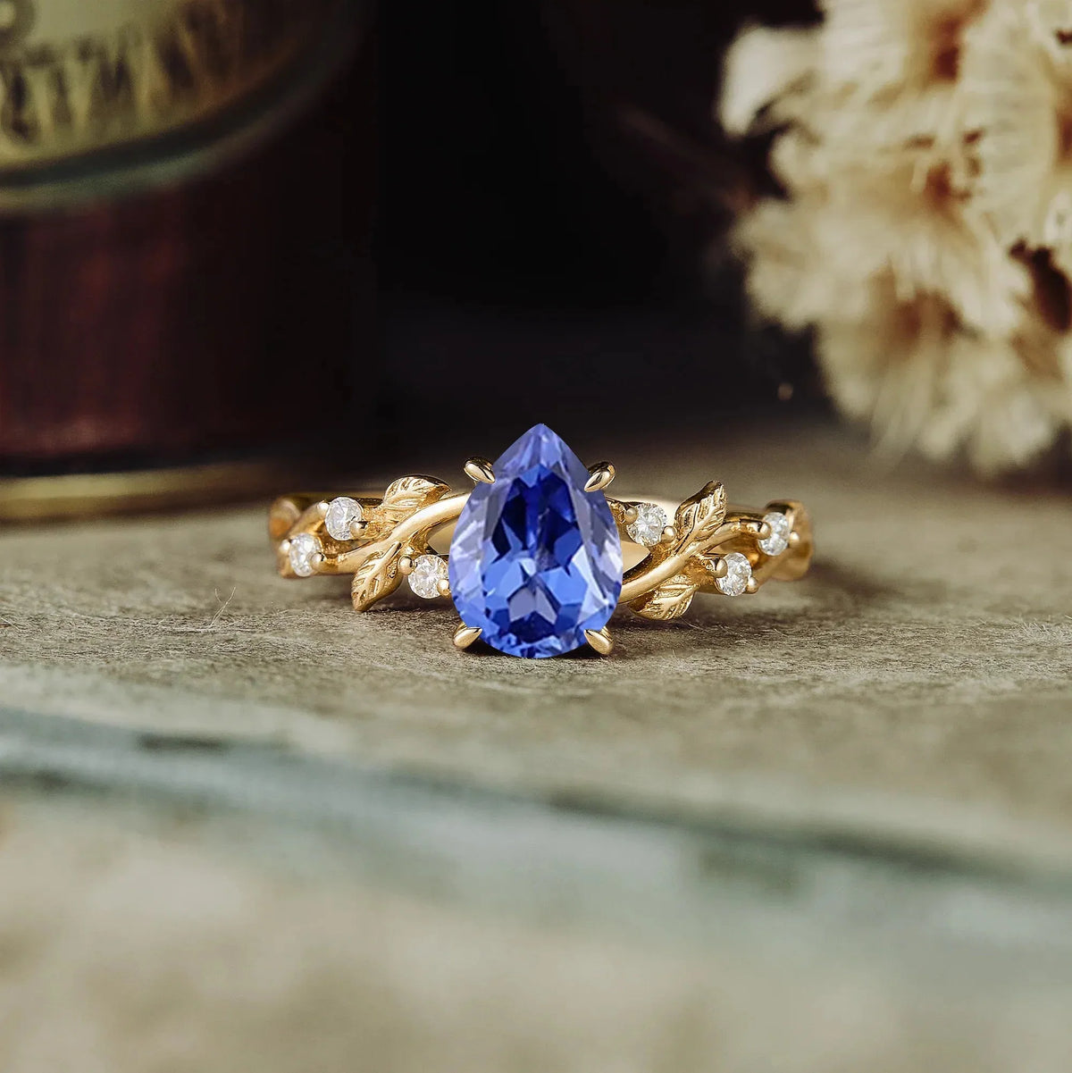 Cornflower Sapphire Leaf Engagement Ring