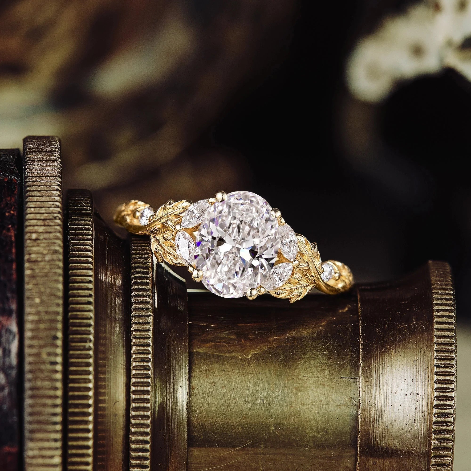 Crossed Leaf Lab Grown Moissanite Engagement Ring-Thessaly | Nartya