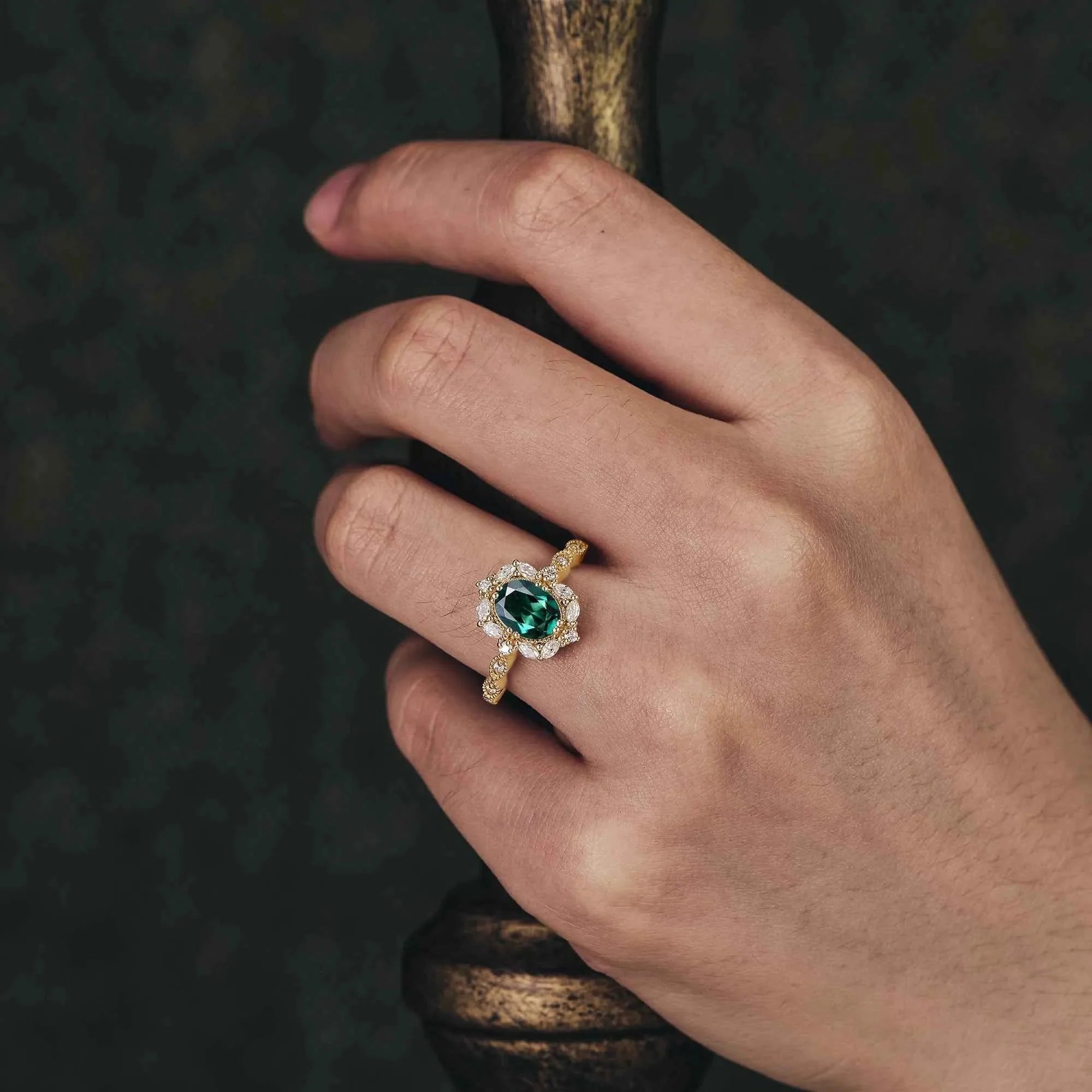 Emerald Halo Engagement Ring - Nartya