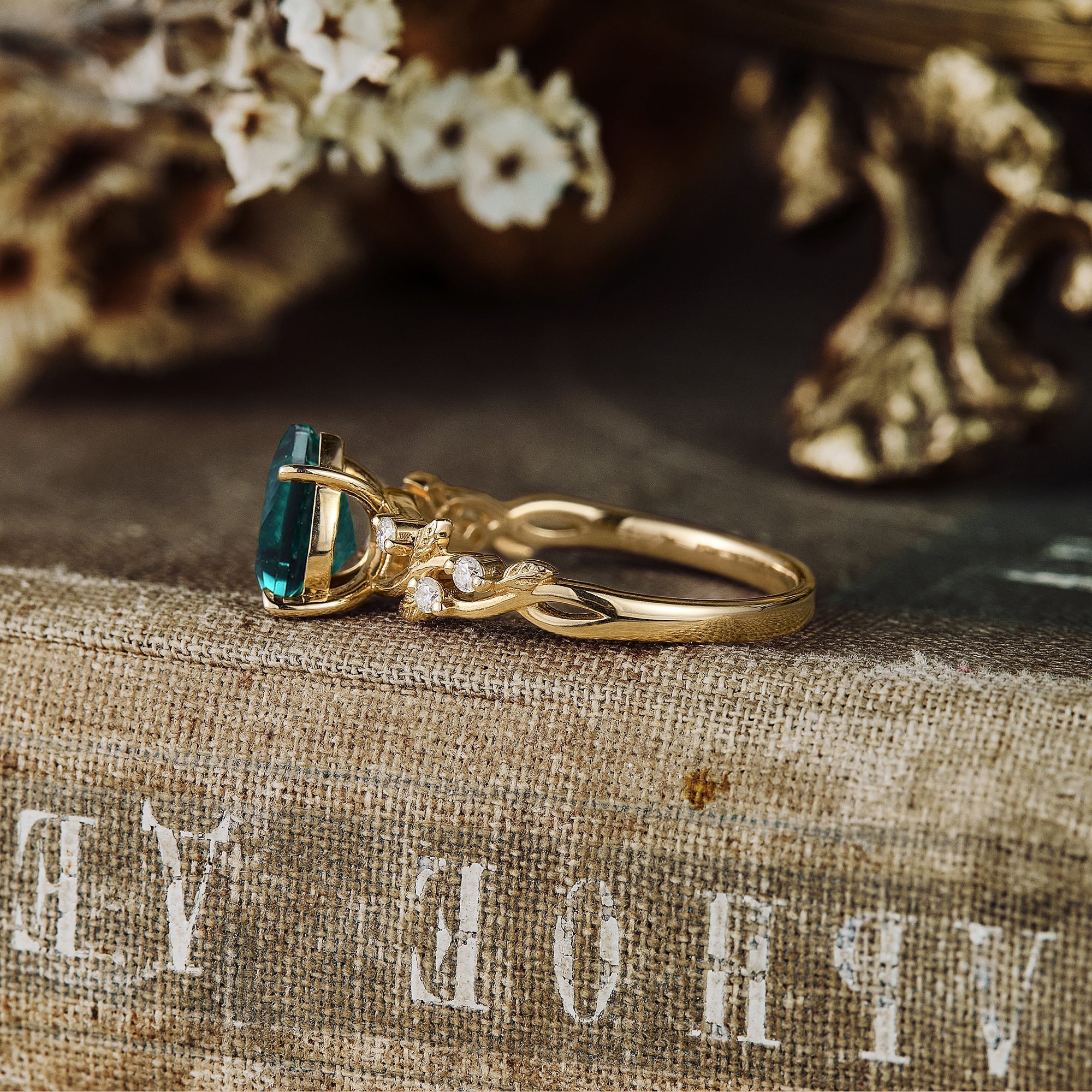 Emerald Leaf Engagement Ring (925 Silver) - Nartya