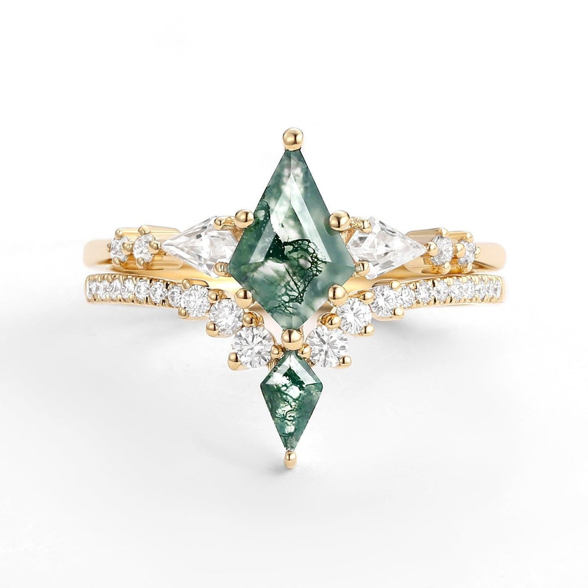 Marguerite’s Essence | Kite Cut Moss Agate Bridal Duo
