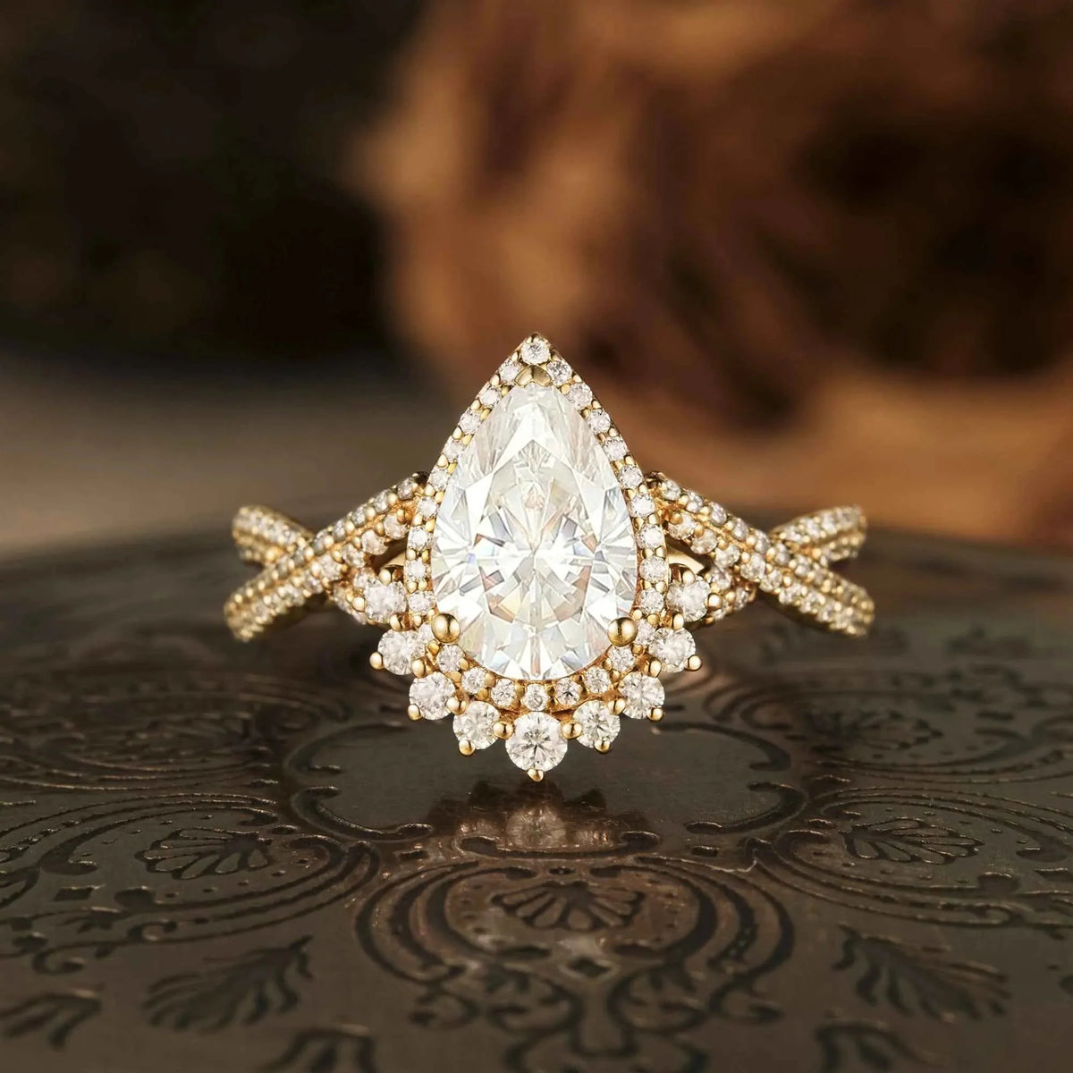 Gorgeous Pear Cut Moissanite Engagement Ring