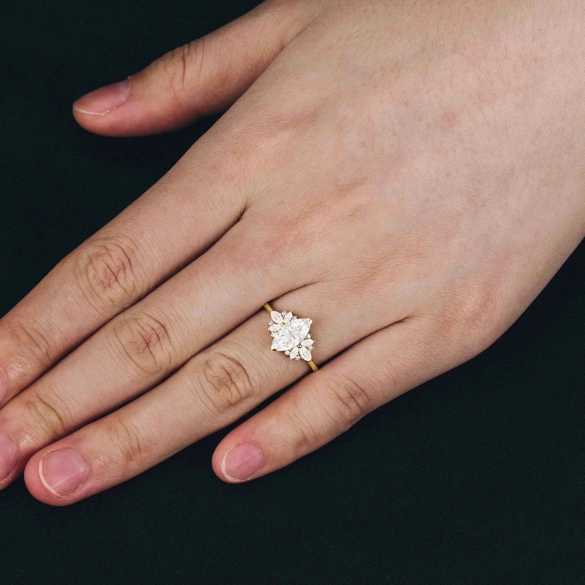 Graceful Marquise Cut Moissanite Ring-Aro - Nartya