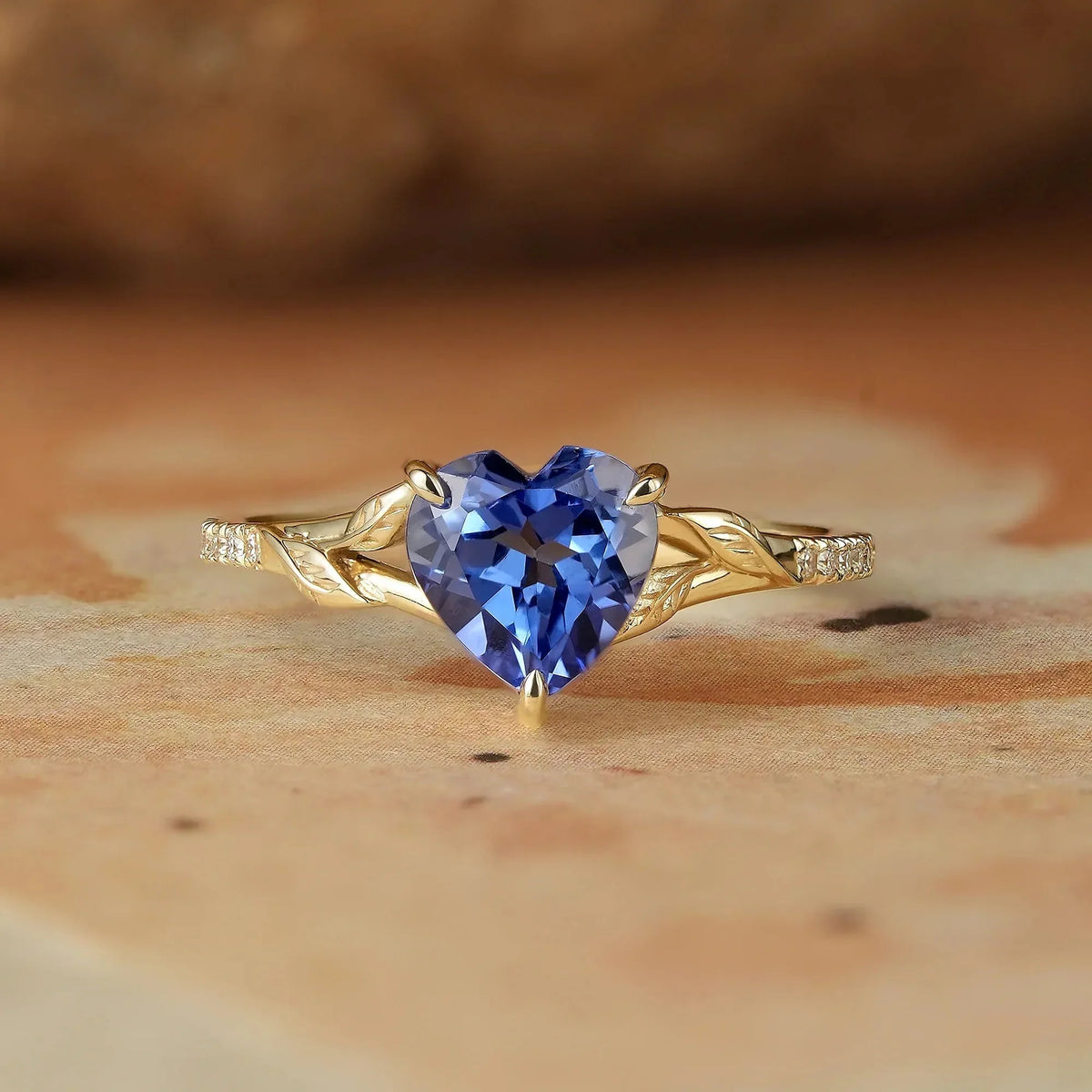 Heart Sapphire Half Eternity Leaf Engagement Ring - Florence