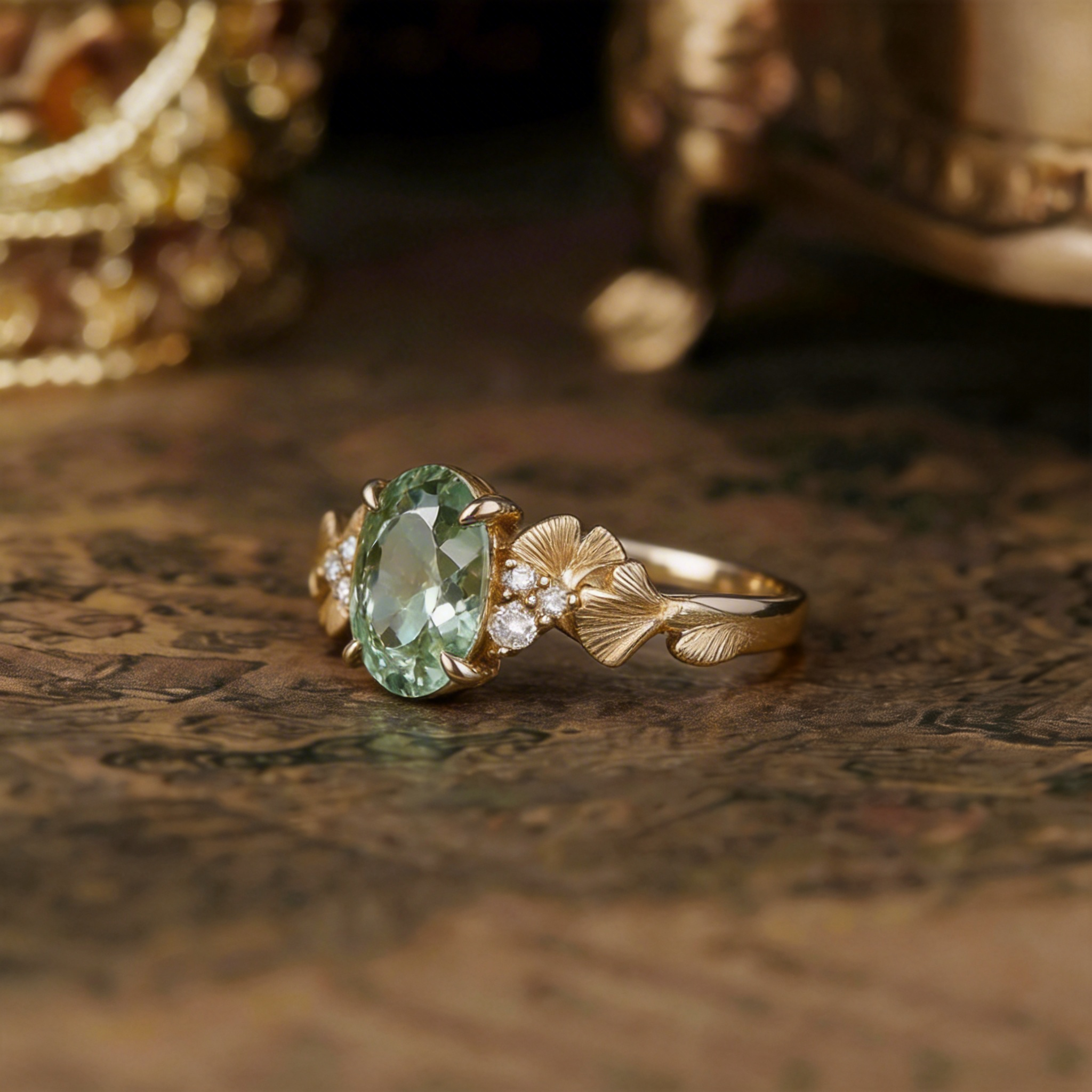 Leaf Inspired | 1.5ct Lab-grown Green Sapphire Leaf Engagement Ring