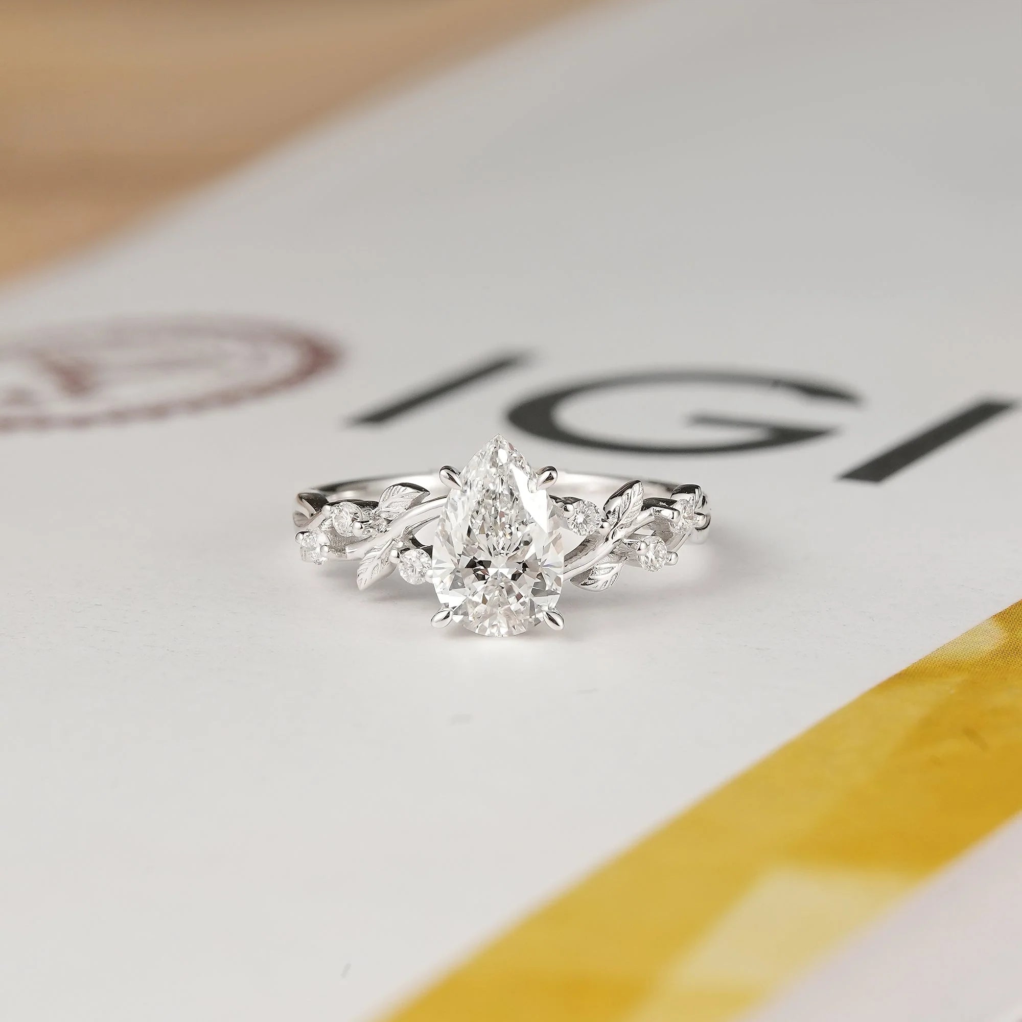 Lab Grown Moissanite Leaf Engagement Ring - Caroline | Nartya