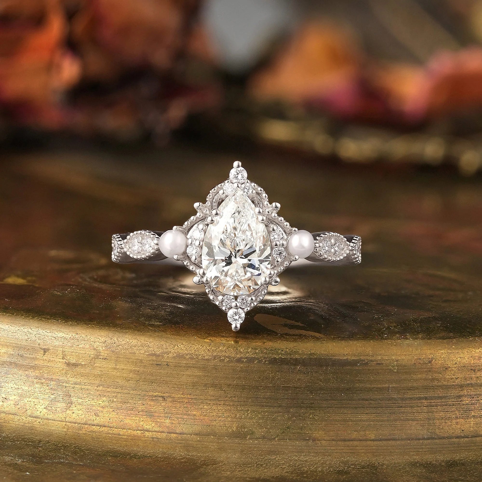 Lab Grown Moissanite Ring with Pearl Accents - Eulalie | Nartya