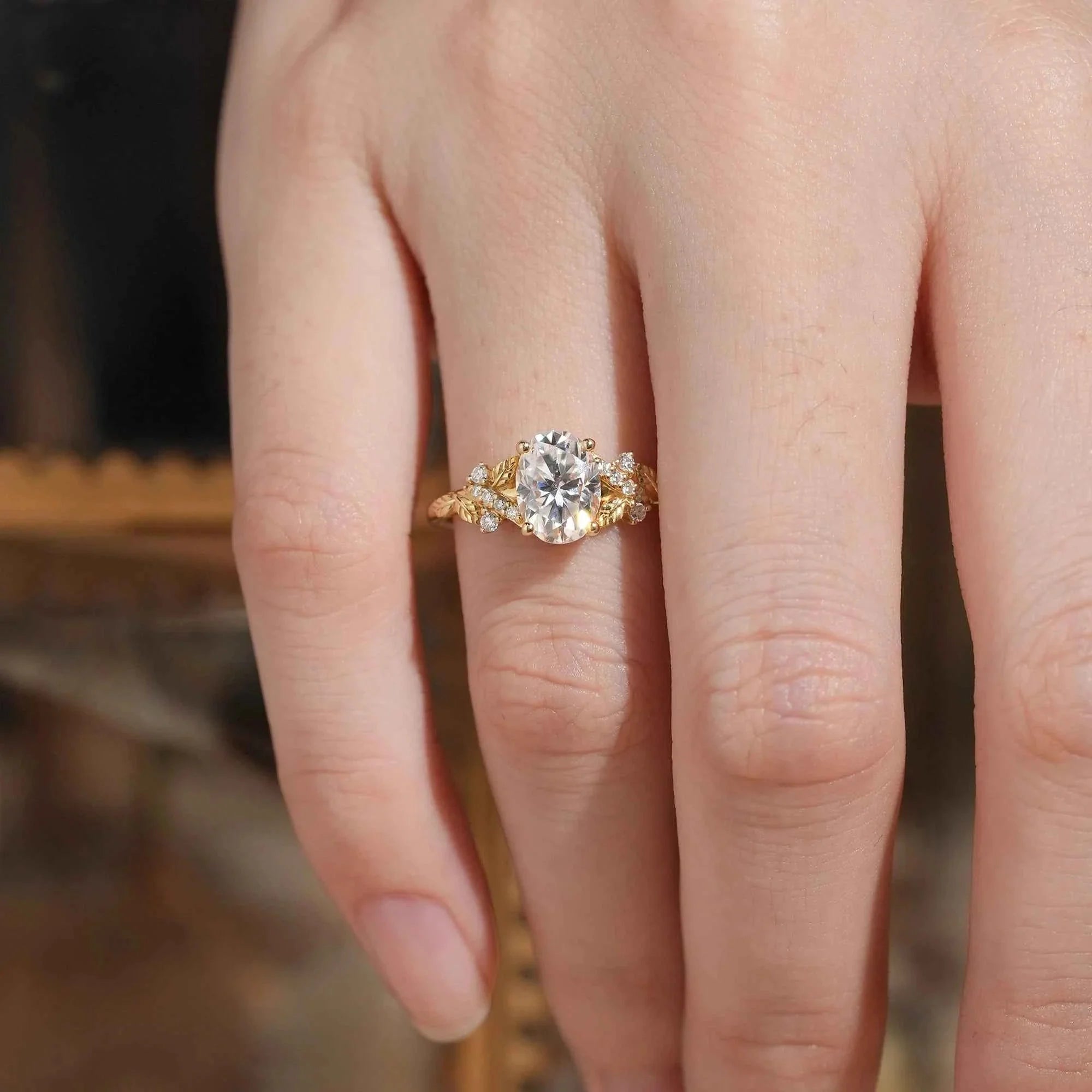 Leaf Moissanite Twisted Engagement Ring - Andromeda