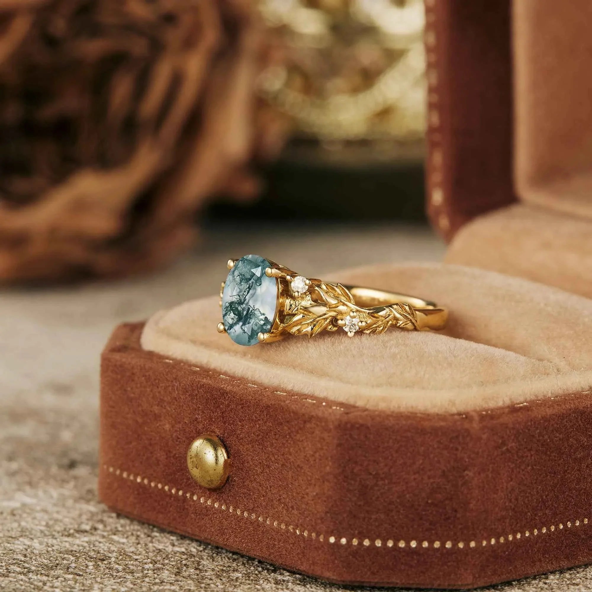 Lilac inspired Moss Agate Engagement Ring - Nartya