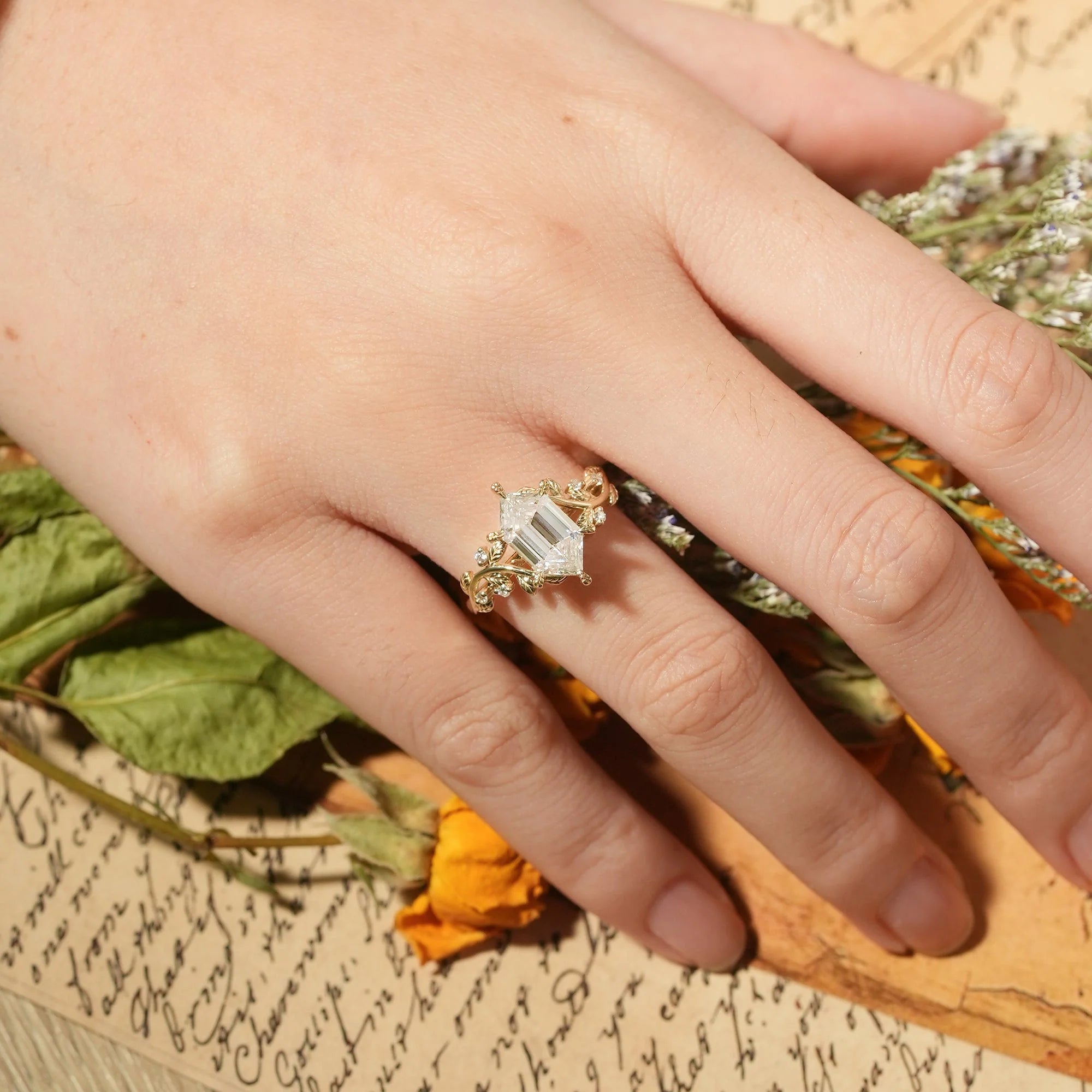 Long-hexagon Moissanite Engagement Ring-Sylvaine
