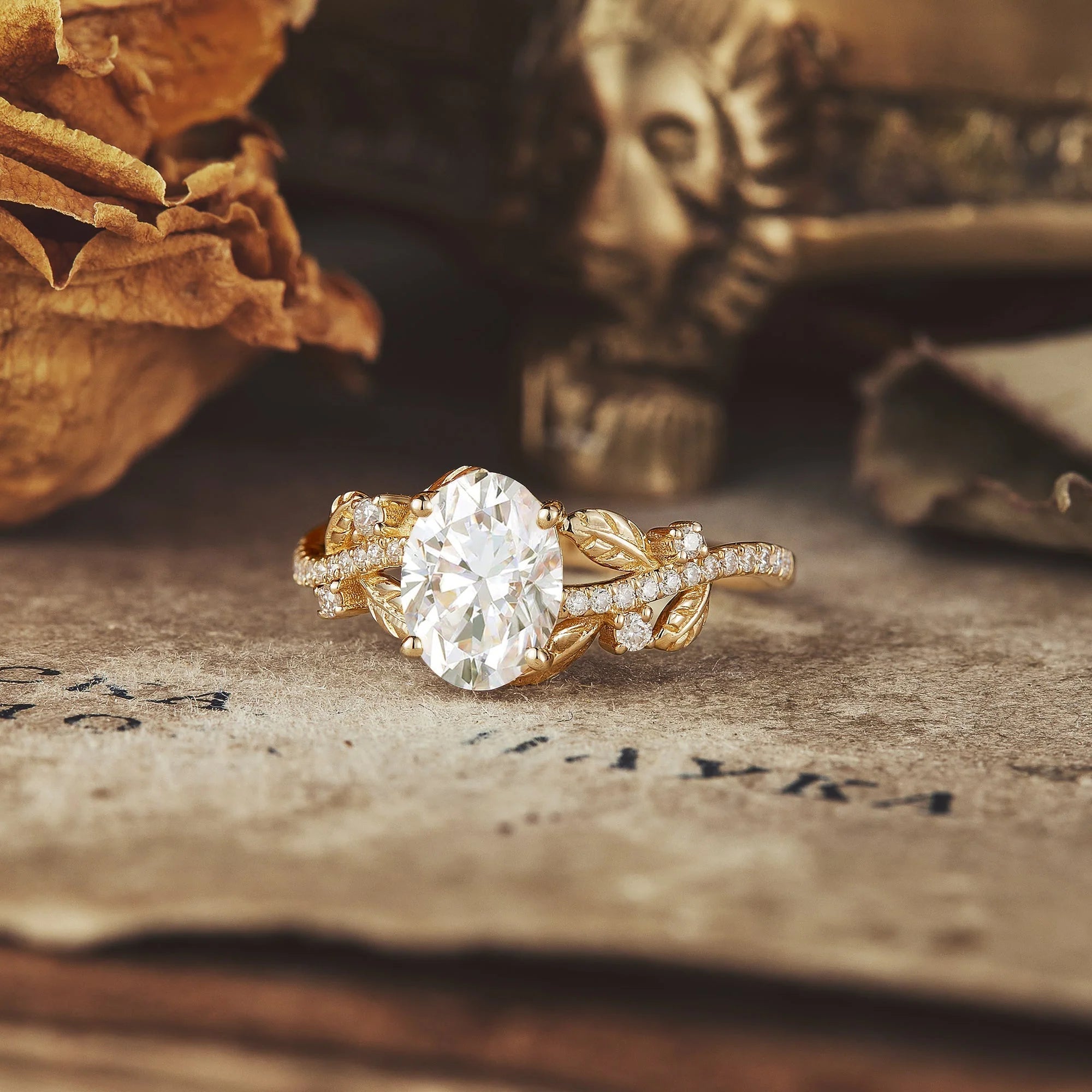Moissanite Band Oval Cut Engagement Ring - Hannah