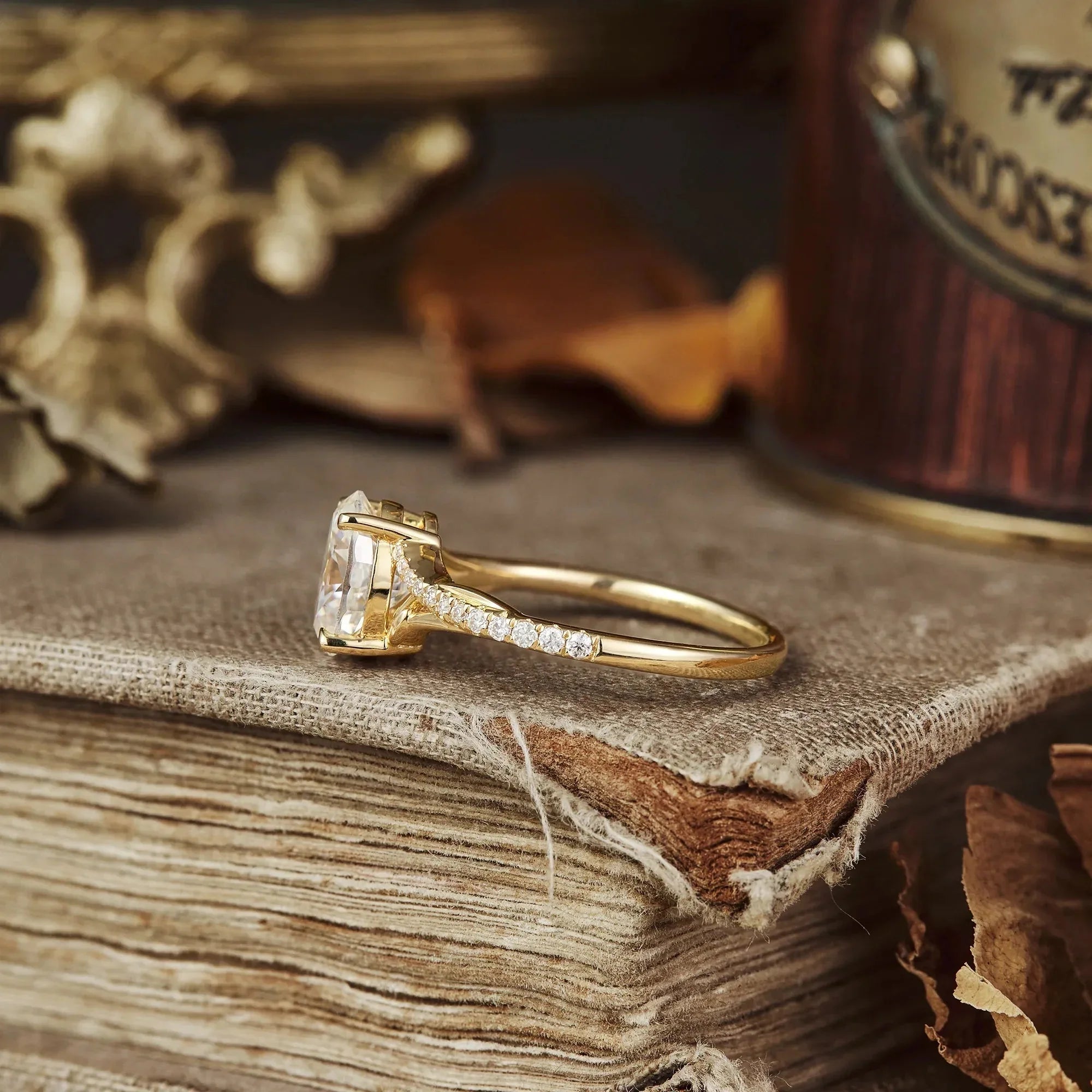 Moissanite Twisted Leaf Engagement Ring - Nartya
