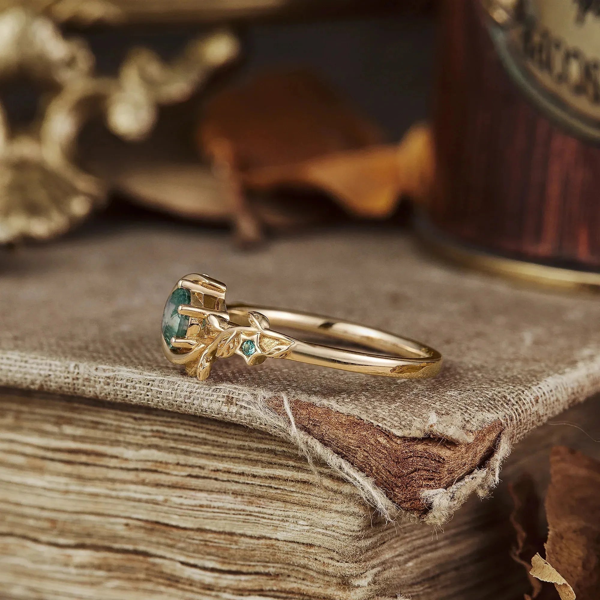 Moon Encircled Moss Agate Ring - Mia | Nartya