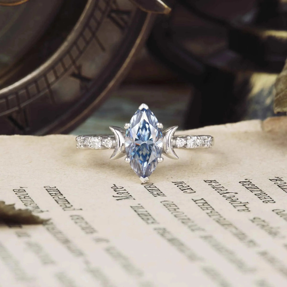 Moon Inspired Marquise Gray Moissanite Engagement Ring