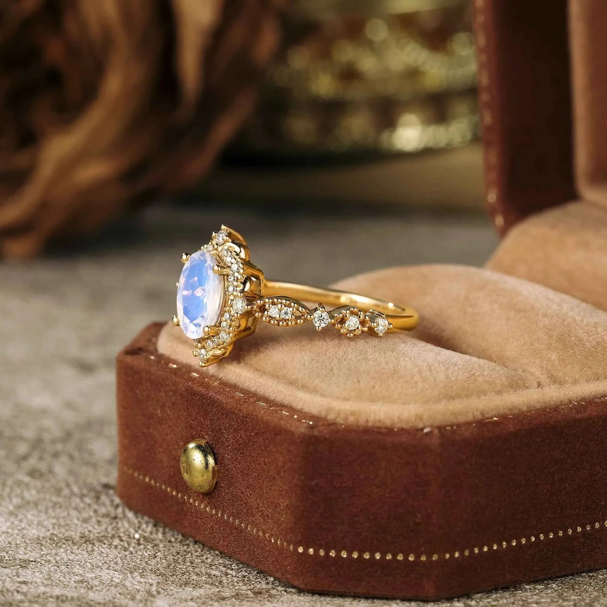 Moonstone Halo Engagement Ring-Arabella - Nartya