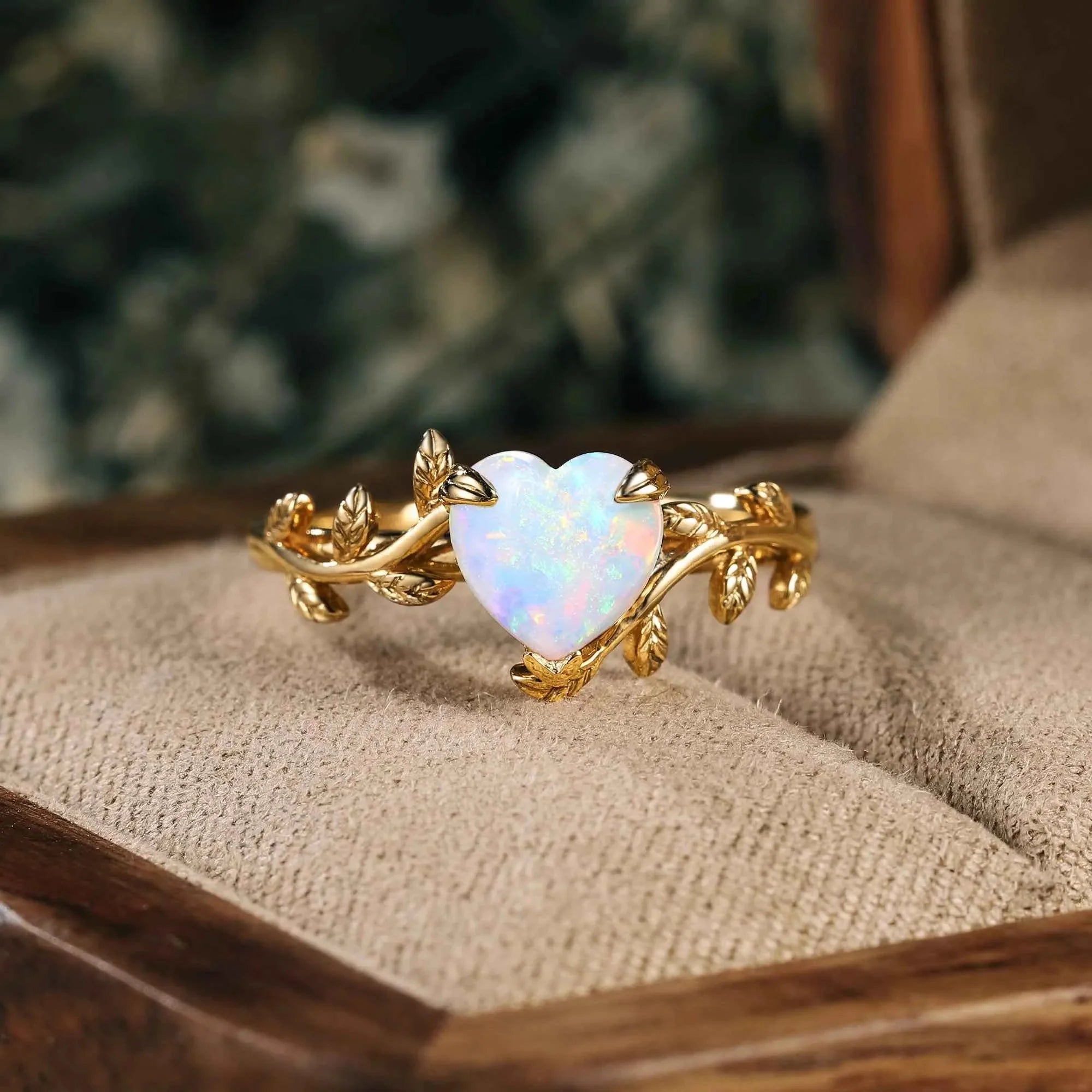 Nature Inspired Heart Shaped Opal Ring - Nartya