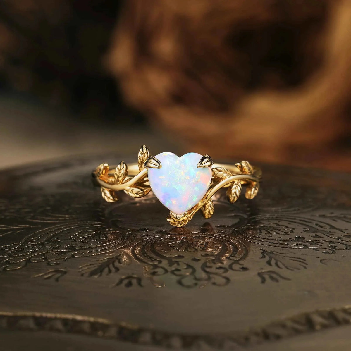 Nature Inspired Heart Shaped Opal Ring