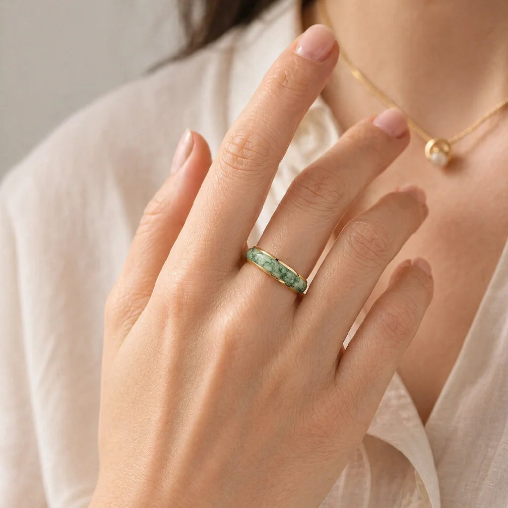 Atlas Arc | Eternal Curved Moss Agate Inlay Wedding Band