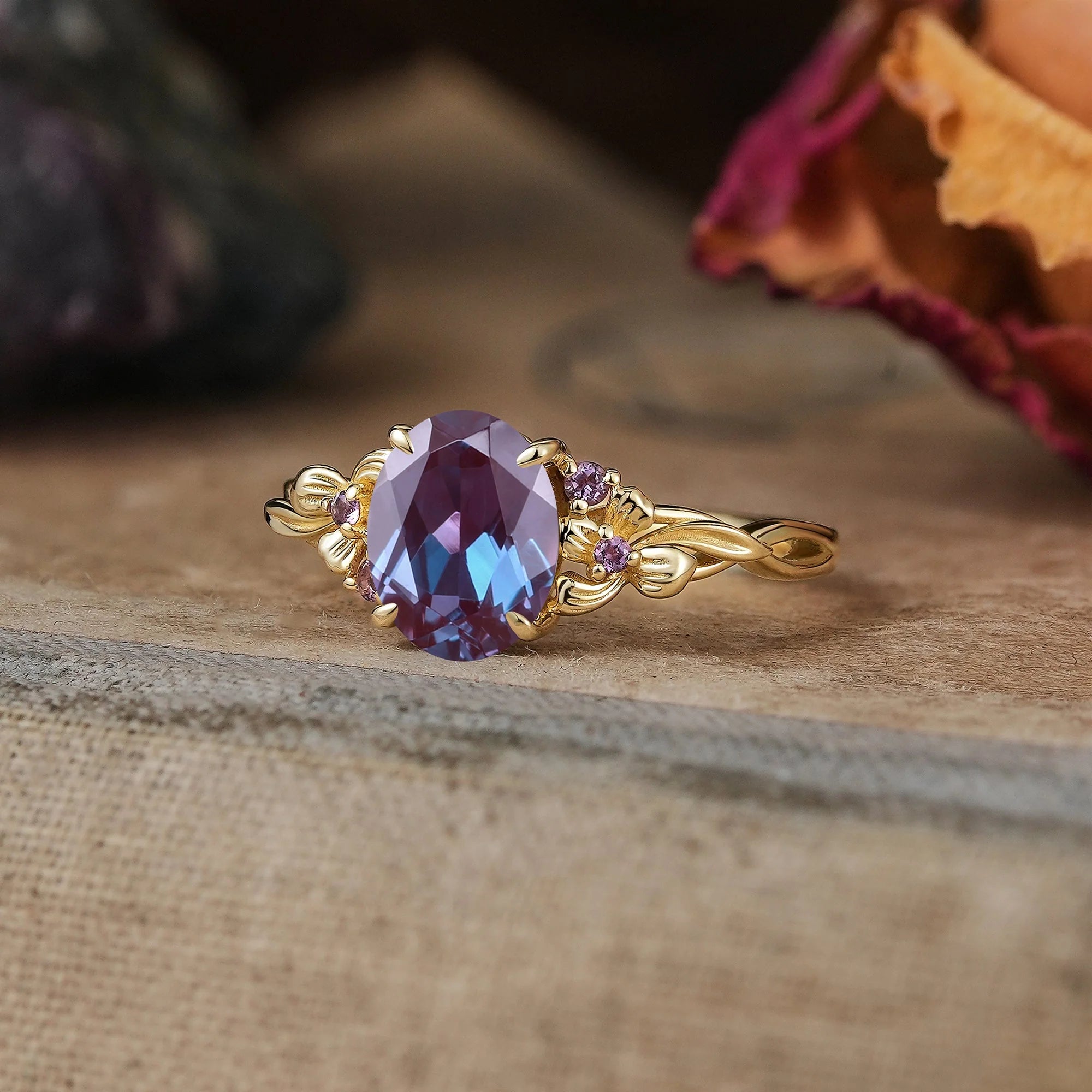Oval Cut Alexandrite Iris Flower Inspired Engagement Ring - Yvonne