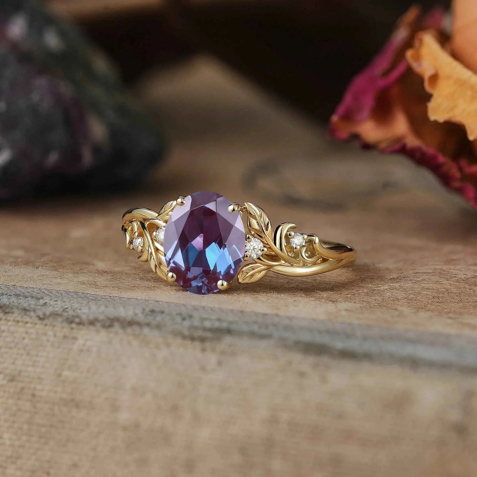 Oval Cut Alexandrite Leaf Inspired Engagement Ring - Darlene