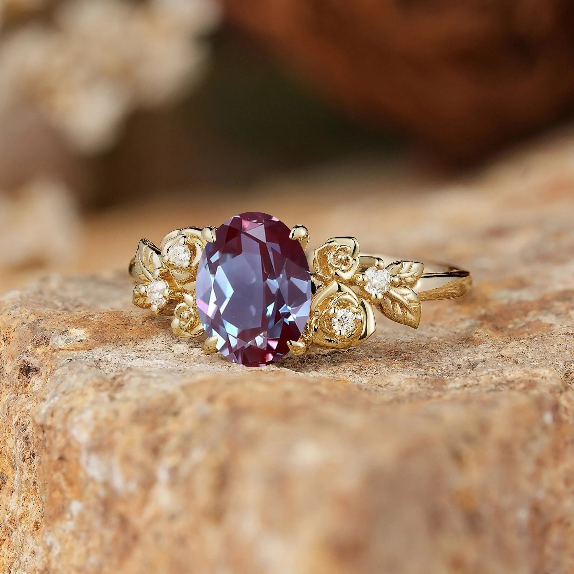 Oval Cut Alexandrite Rose Inspired Engagement Ring - Evangeline