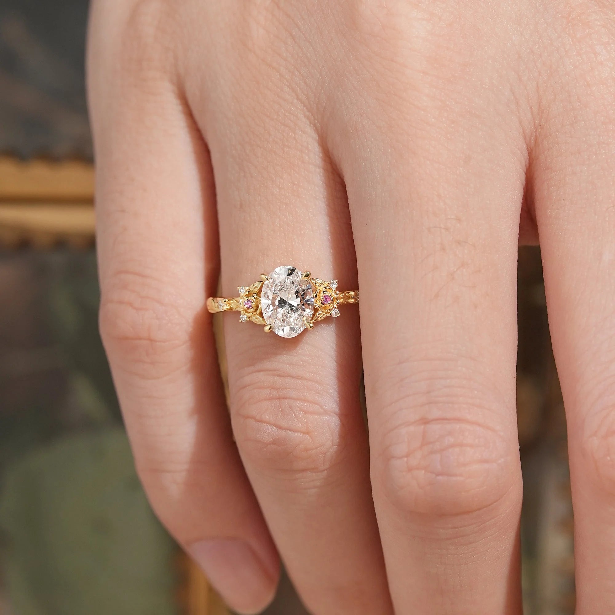 Oval-Cut Lab Grown Moissanite Leaf And Flower Inspired Engagement Ring - Alison | Nartya