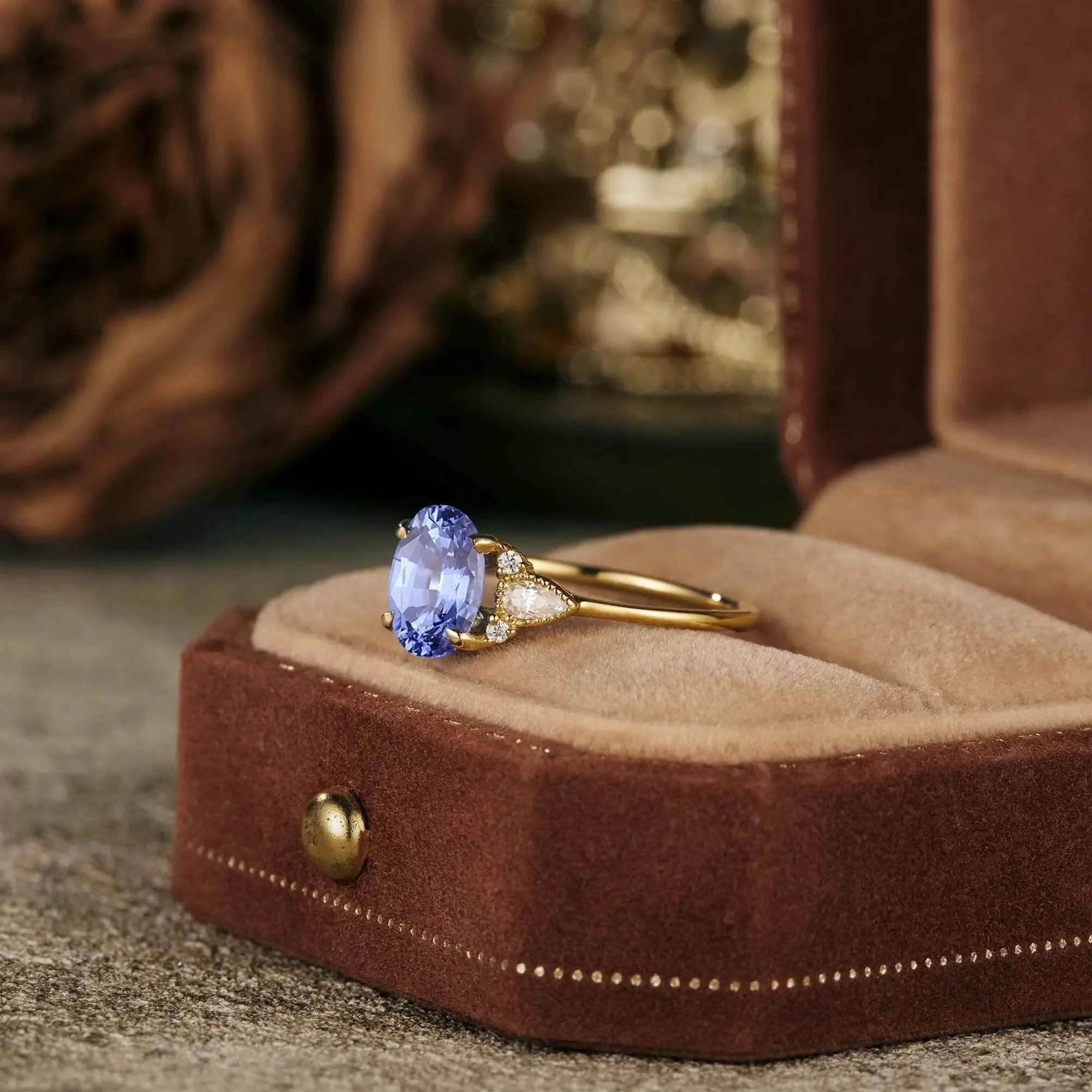 Oval Cut Sapphire Three-Stone Engagement Ring - Nartya