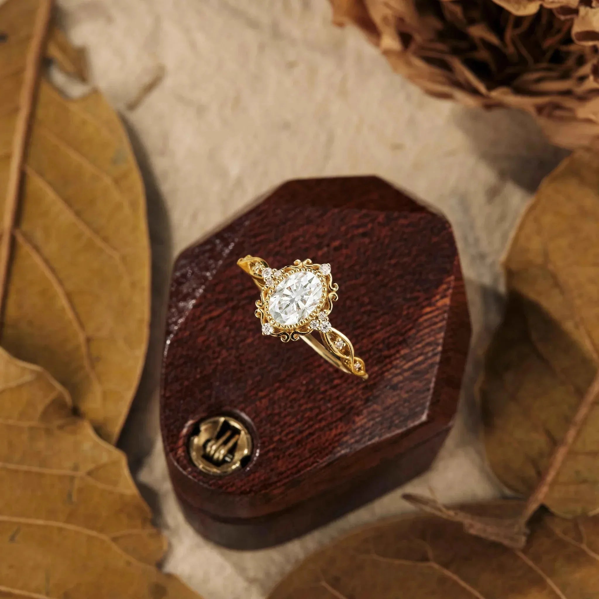 Oval Moissanite Cluster Rose Gold Engagement ring - Nartya