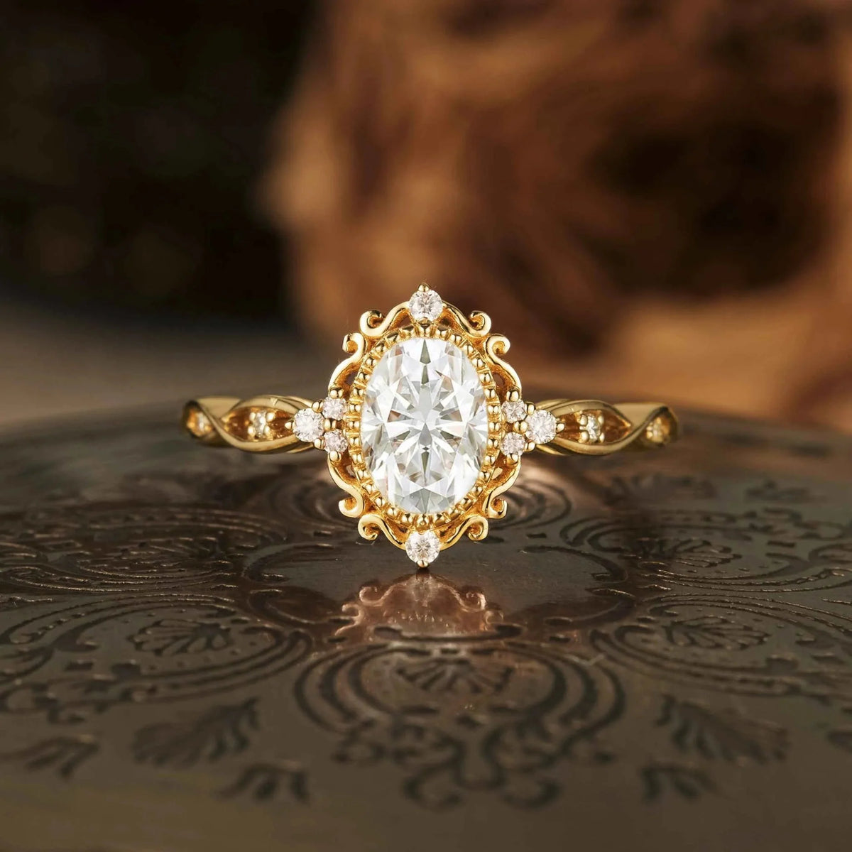 Oval Moissanite Cluster Rose Gold Engagement ring
