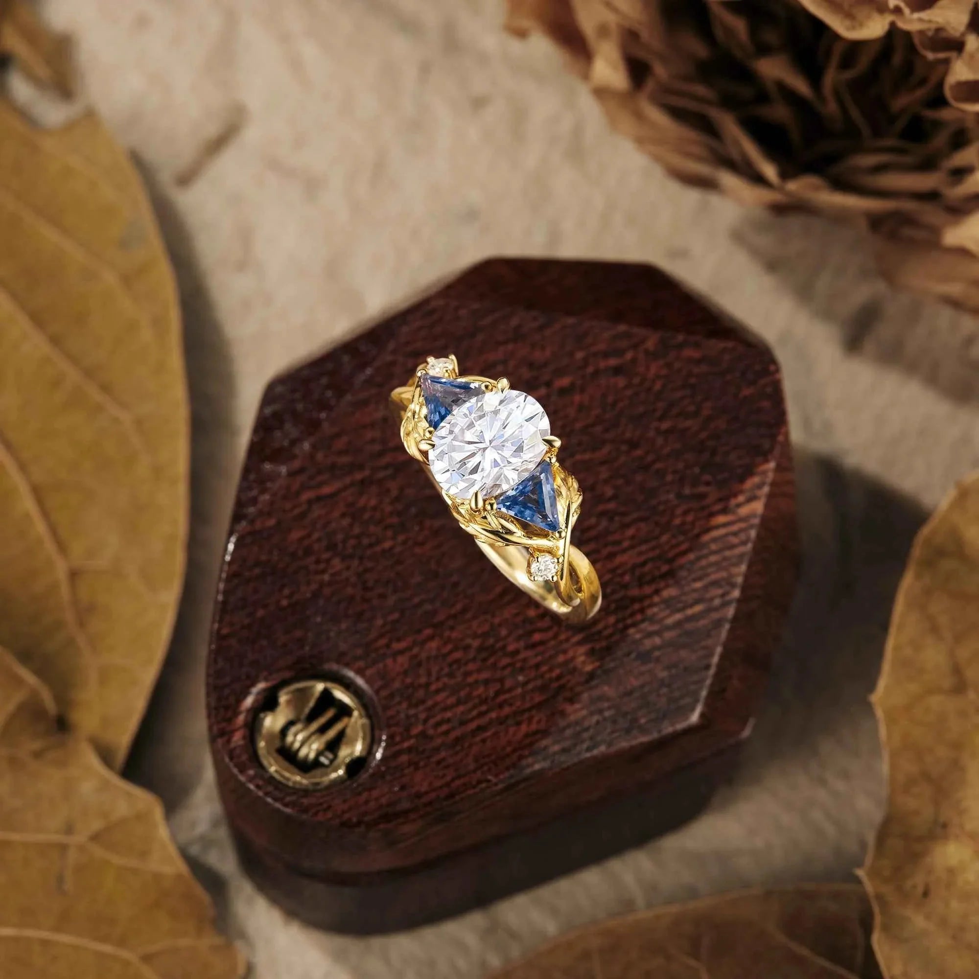 Oval Moissanite &Sapphire Cluster Engagement Ring - Nartya