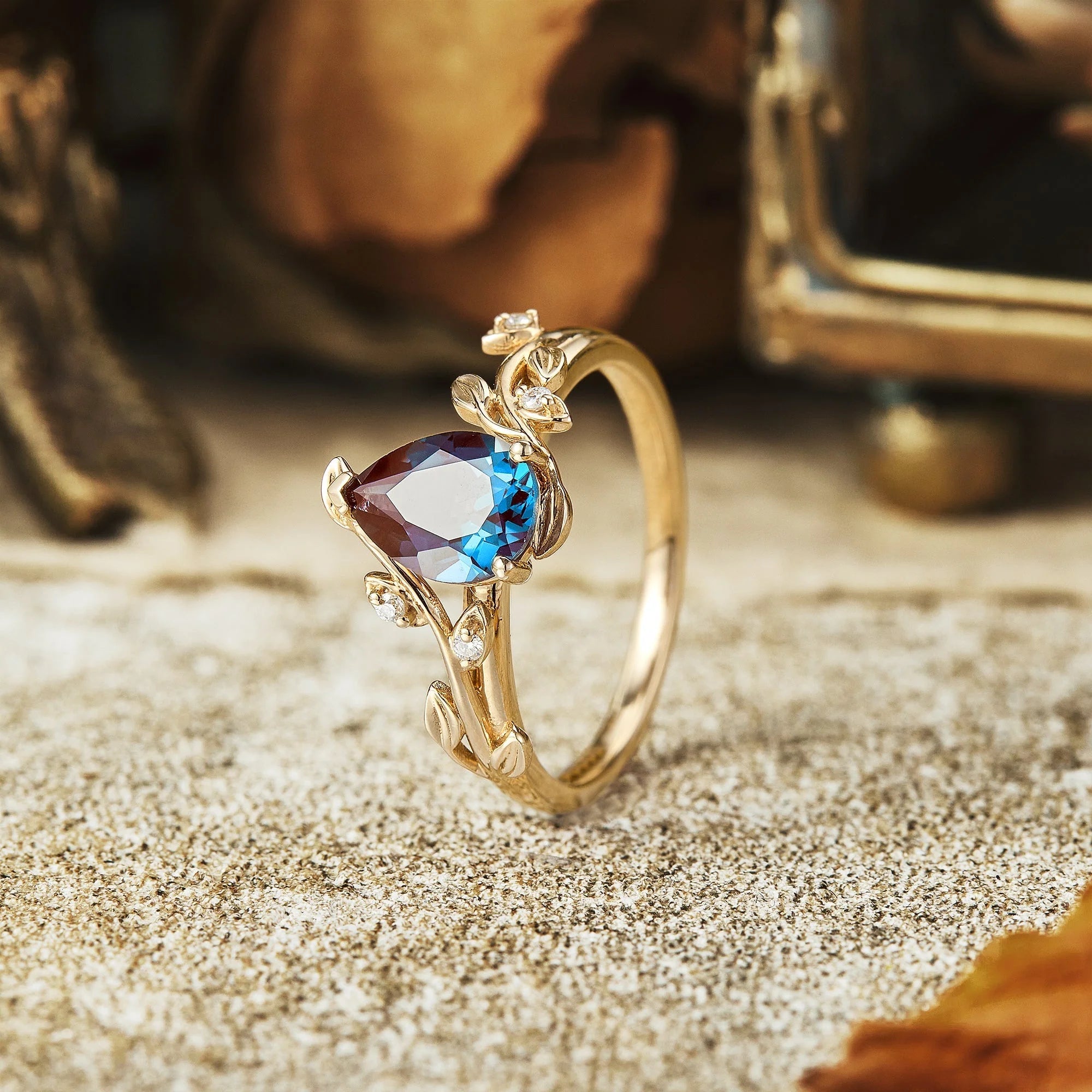 Pear Cut Alexandrite Engagement Ring - Olivia - Nartya