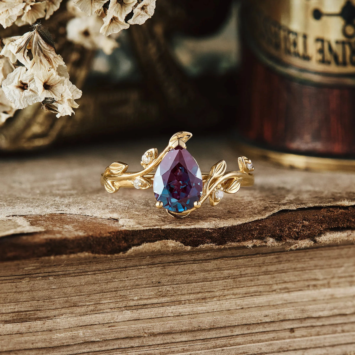 Pear Cut Alexandrite Engagement Ring - Olivia