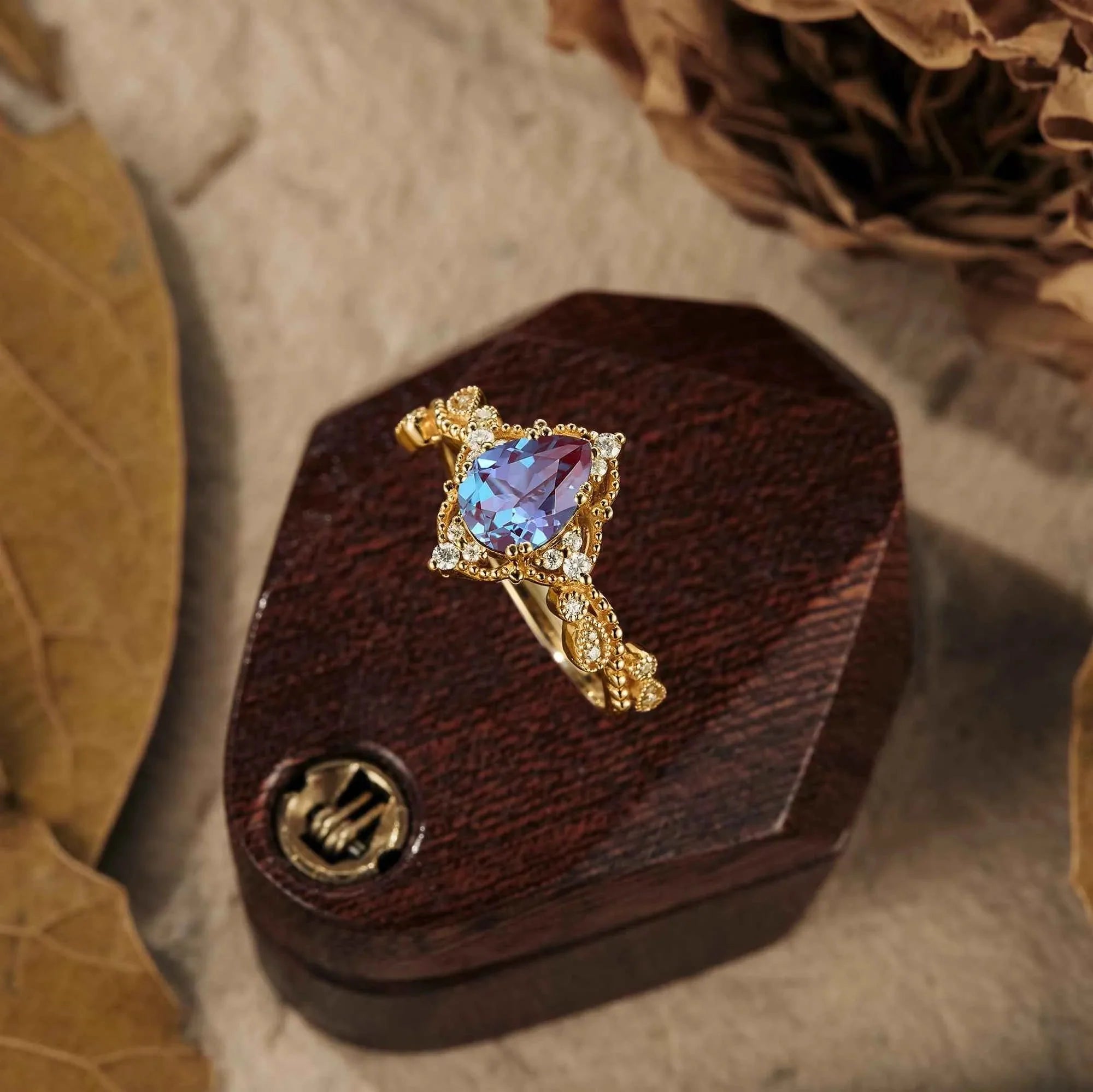 Pear Cut Alexandrite Twisted Engagement Ring - Nartya
