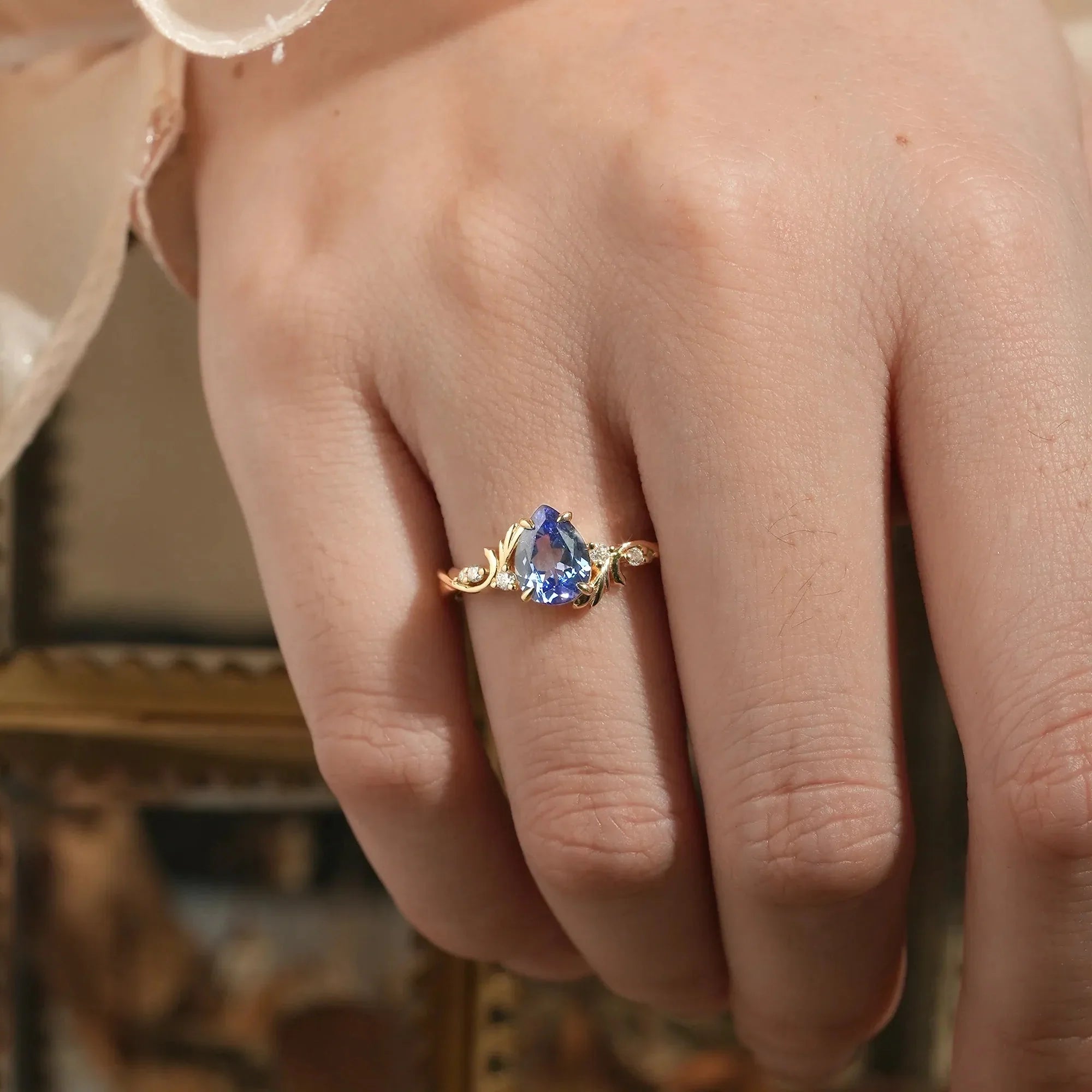Pear Cut Cornflower Sapphire Engagement Ring-Cassiopeia