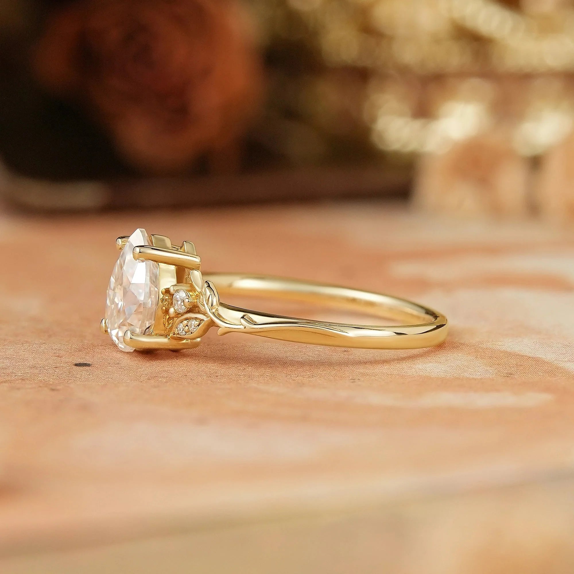 Pear Moissanite Leaf And Vine Inspired Engagament Ring | Nartya