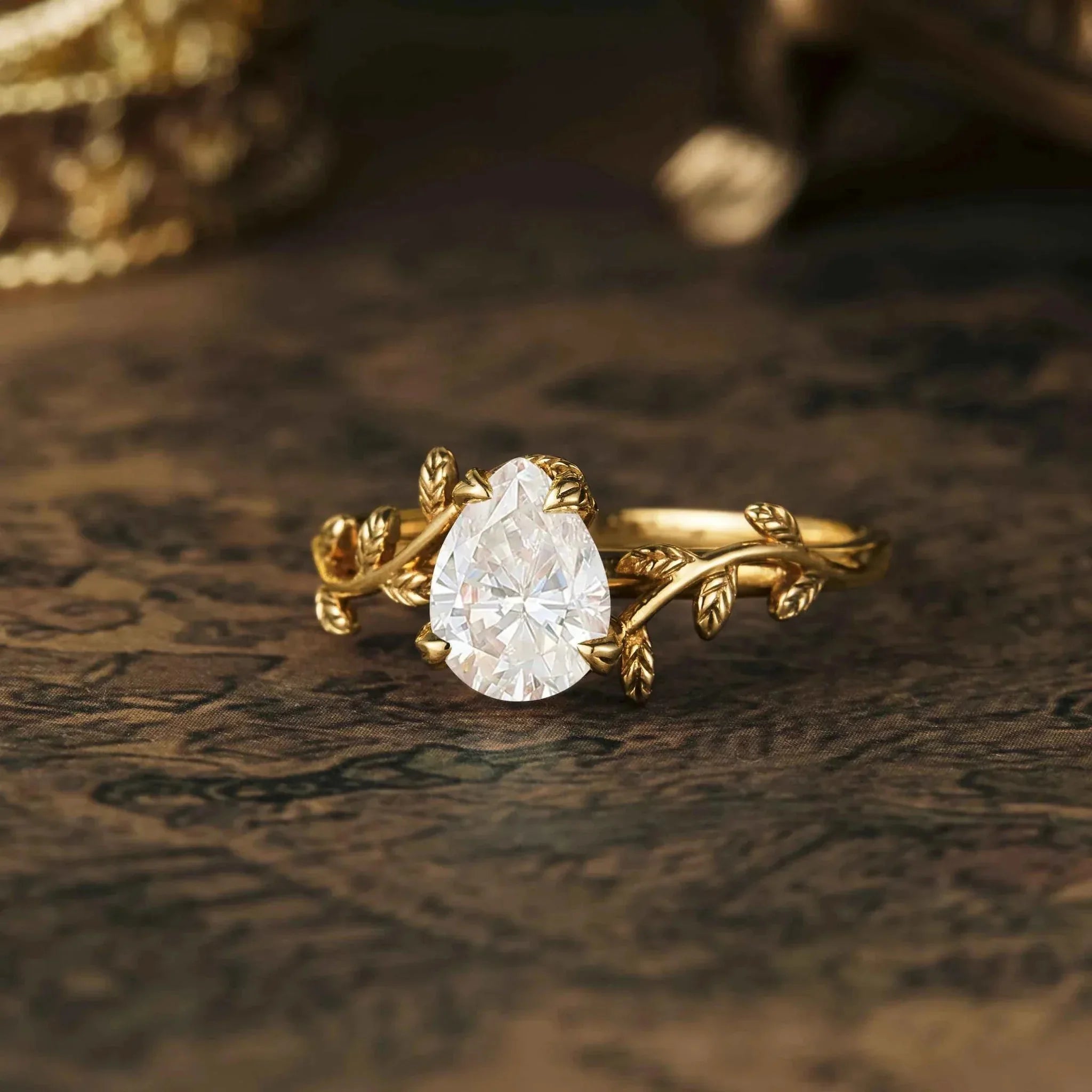 Oval Moissanite Leaf Design Engagement Rings - Nartya