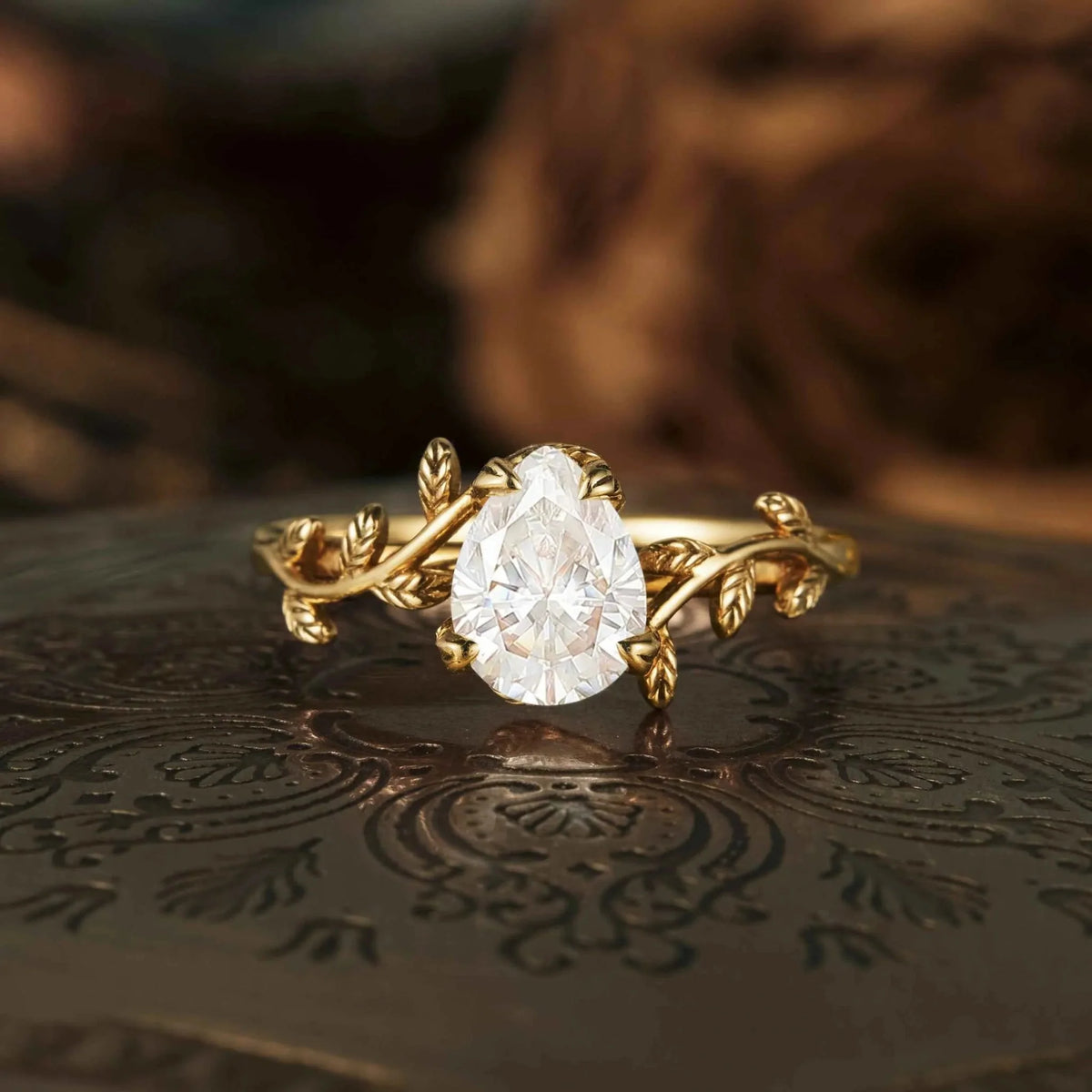 Oval Moissanite Leaf Design Engagement Rings