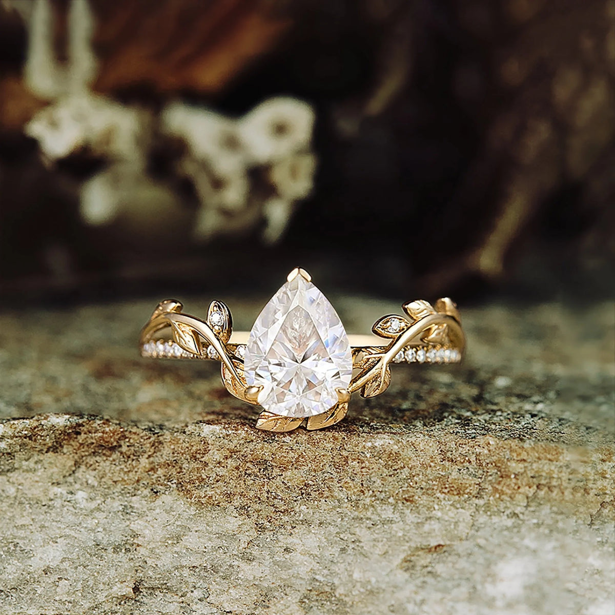 Pear Moissanite Natural Inspired Engagement Ring