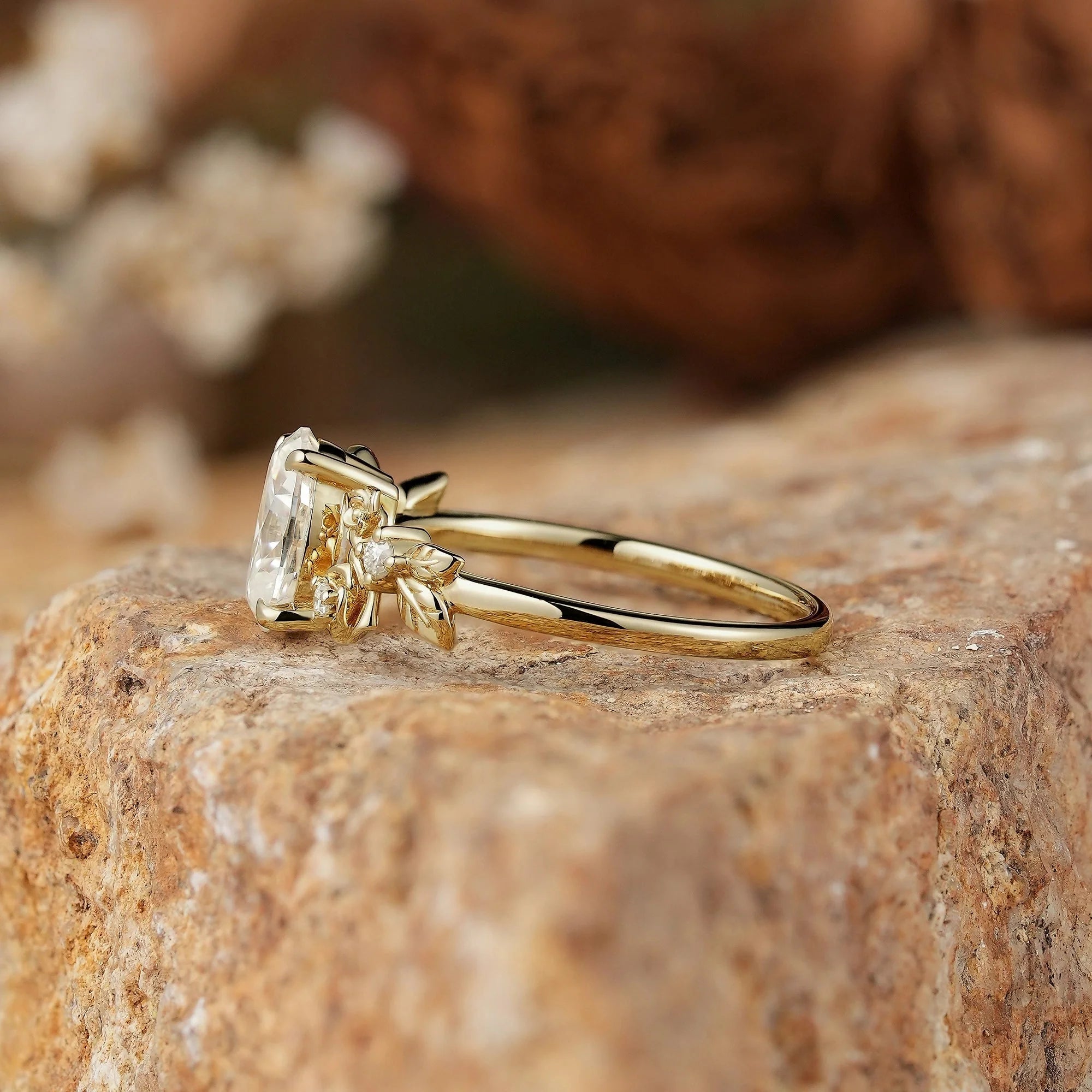 Rose Blossom: Nature Inspired Oval Cut Moissanite Engagement Ring - Evangeline
