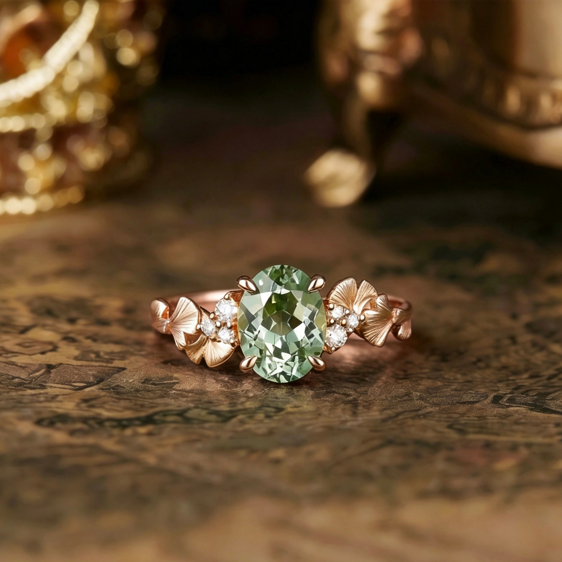 Leaf Inspired | Ginkgo Leaf Design Lab Green Sapphire Engagement Ring
