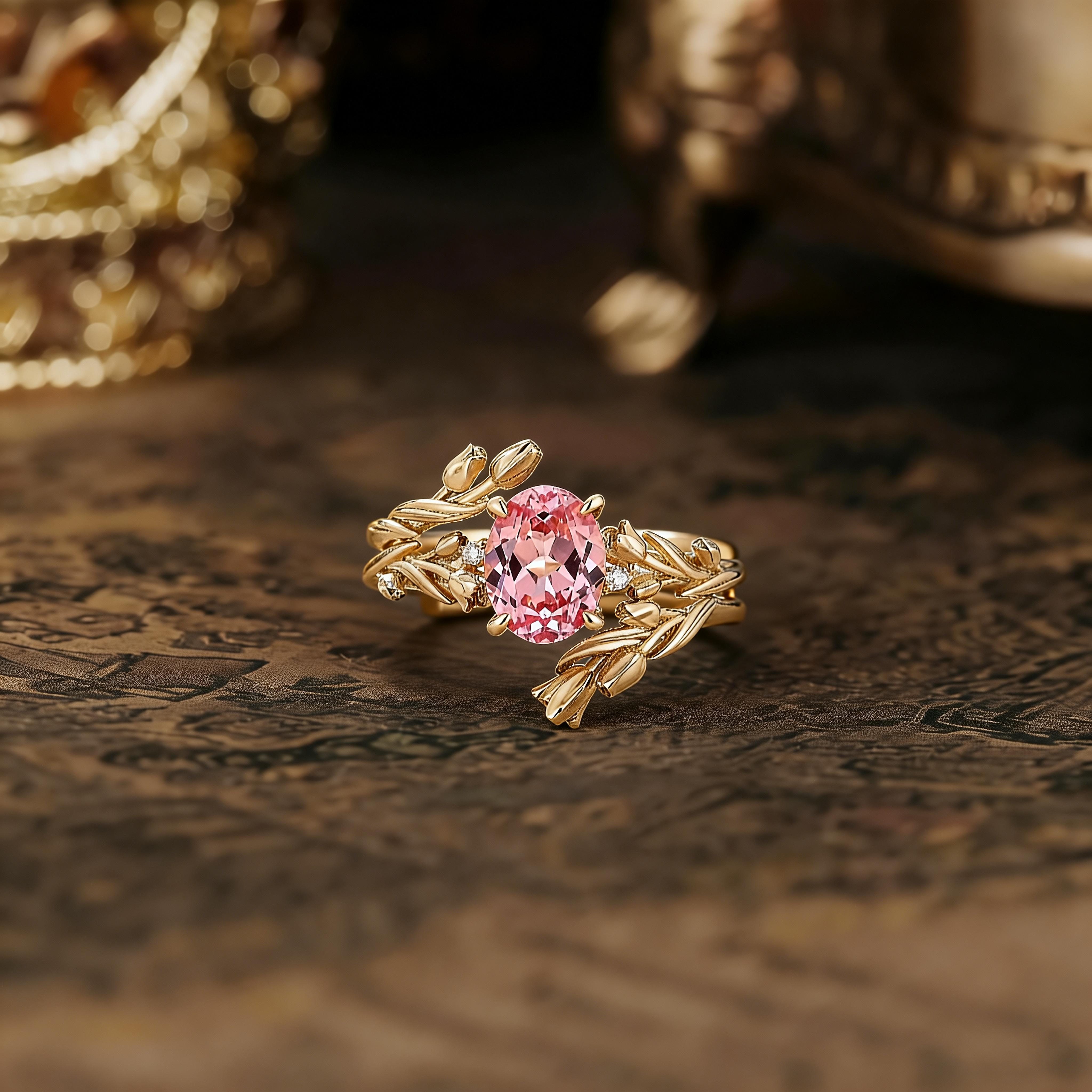 Floral Inspired | 2pc Lab Papalacha Tulip Engagement Ring Set