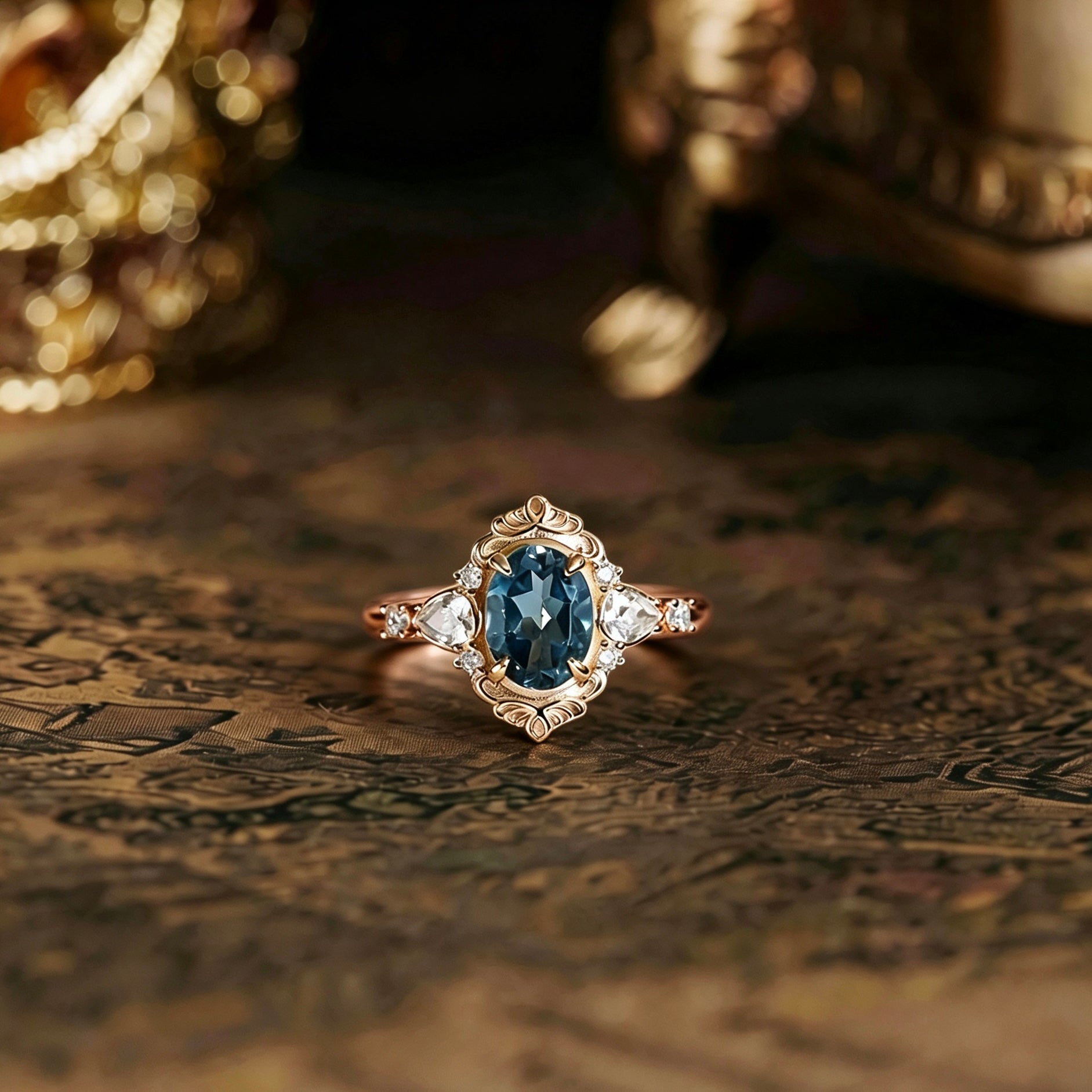 Fashion Light Luxury London Blue Topaz Ring, S925 Sterling Silver Plated 14K Gold Ring for Women