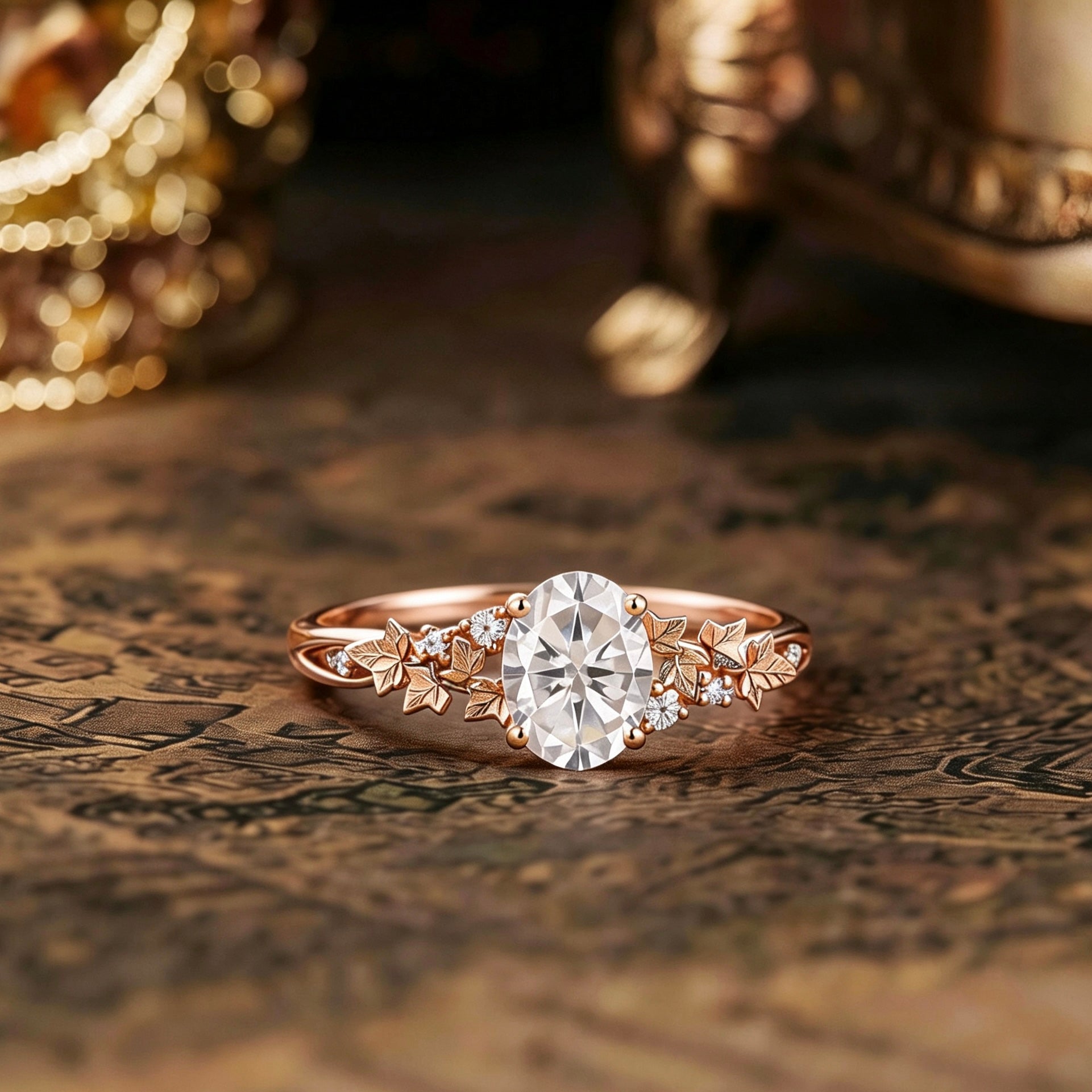 Leaf Inspired | Ivy Leaf Design Moissanite Engagement Ring