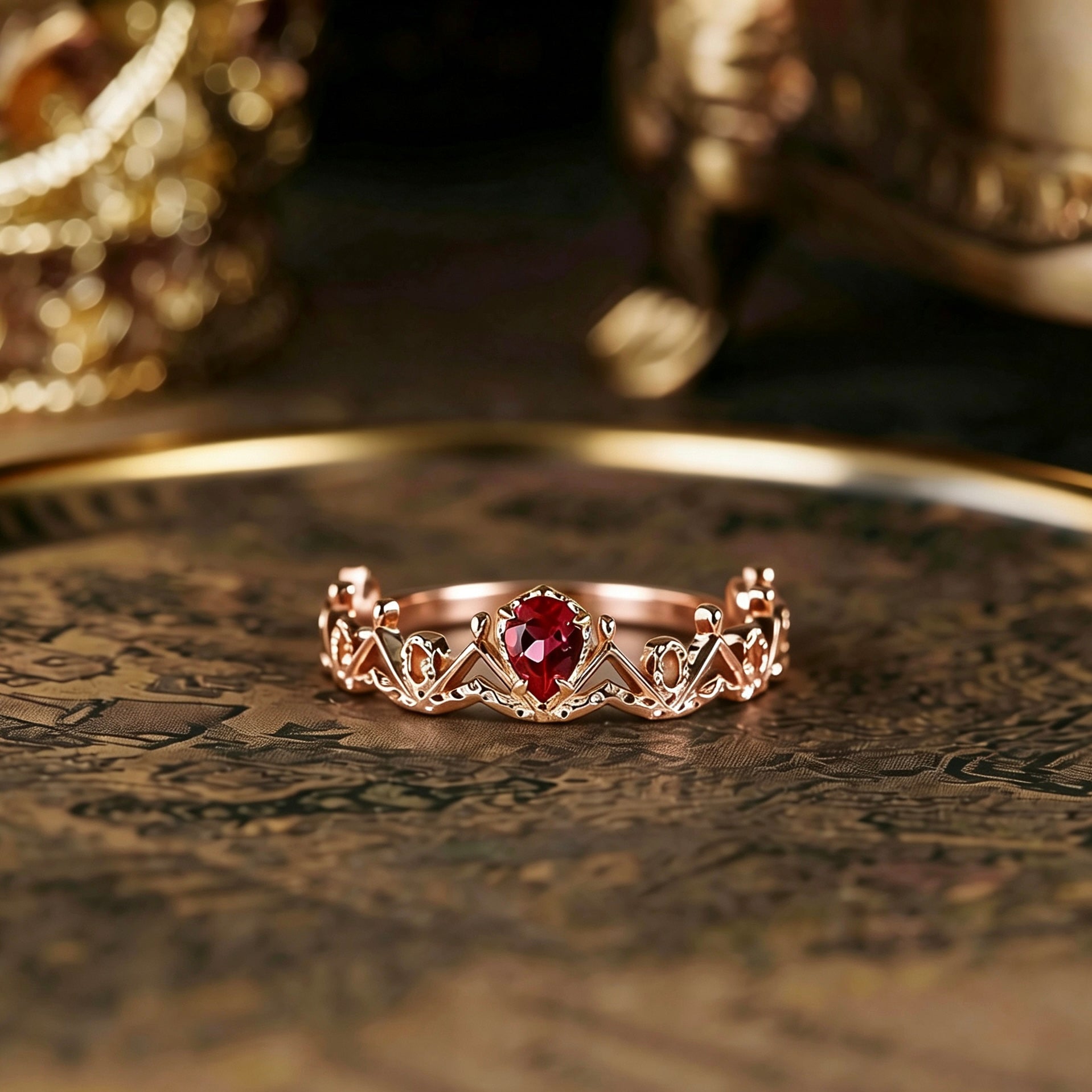 S925 Sterling Silver Plated 14K Gold, Lab Ruby Collection Ring for Women