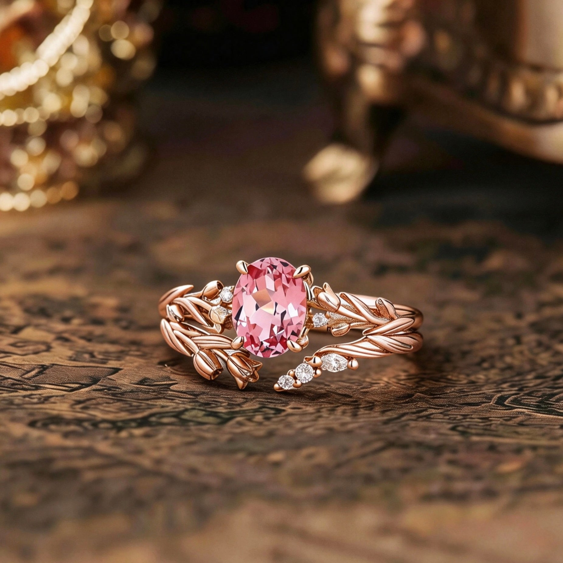 Floral Inspired | Lab Papalacha Spring Tulip Engagement Ring Set
