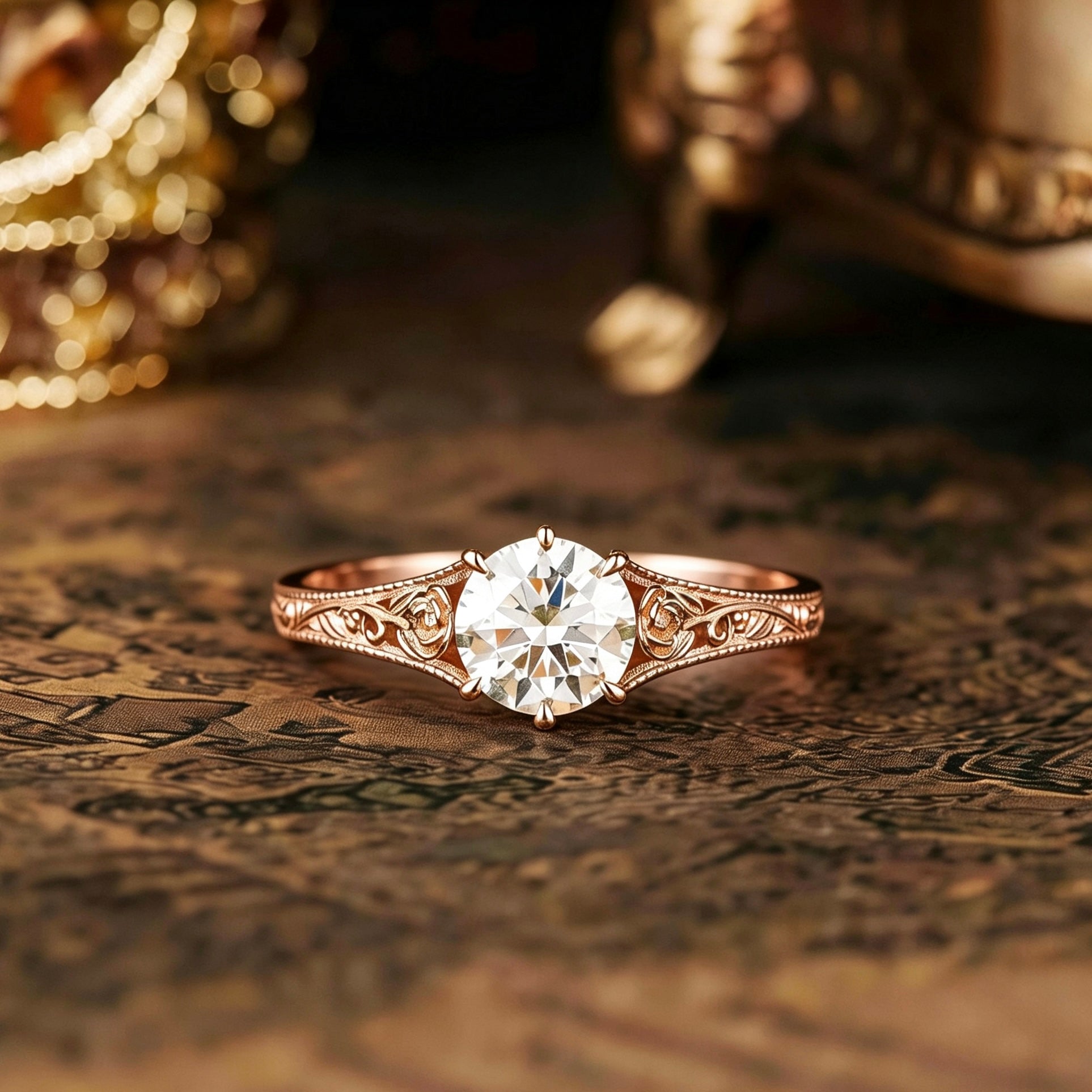 Floral Inspired | Rose Design Moissanite Filigree Milgrain Engagement Ring