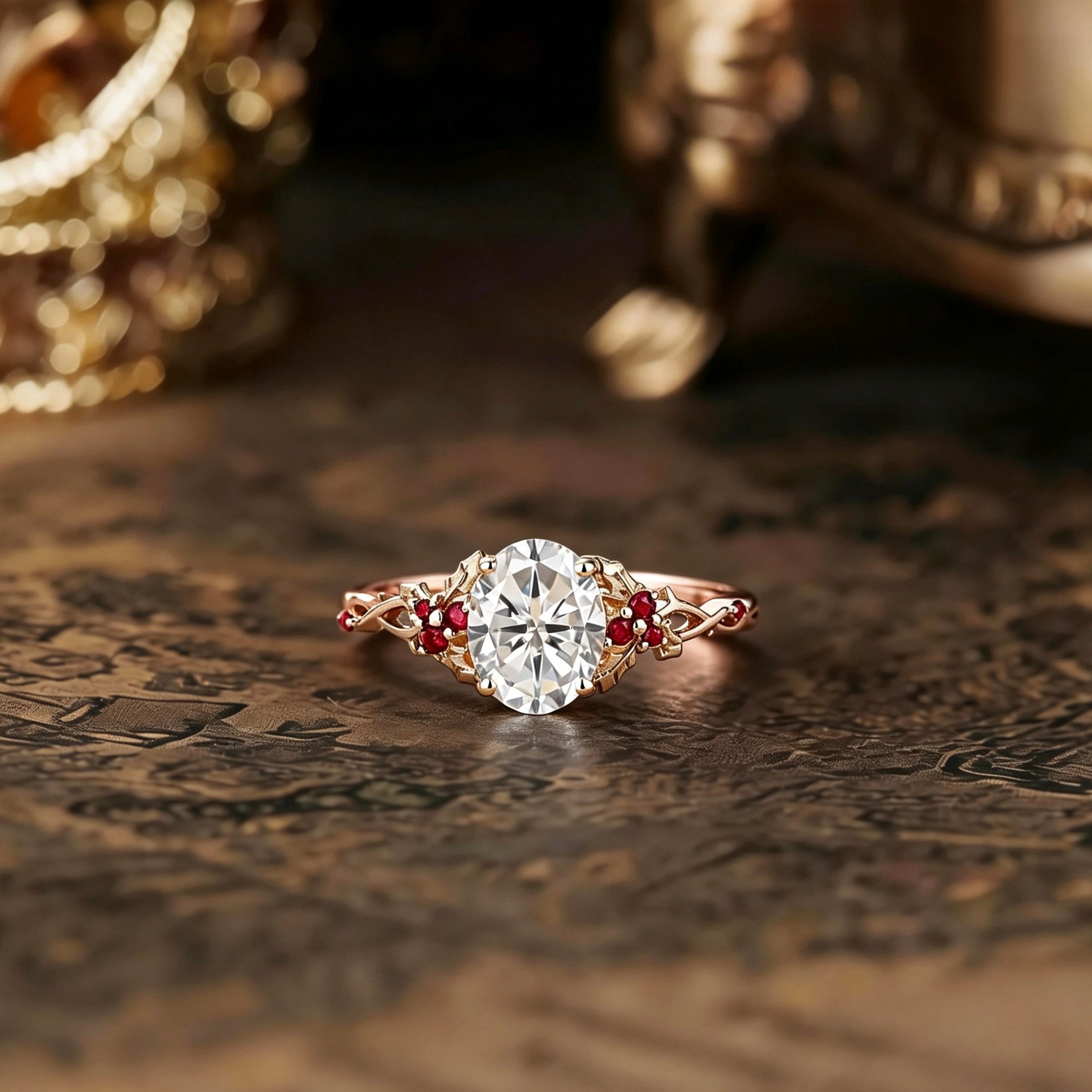 Leaf Inspired | Christmas Holly Leaf Moissanite Engagement Ring